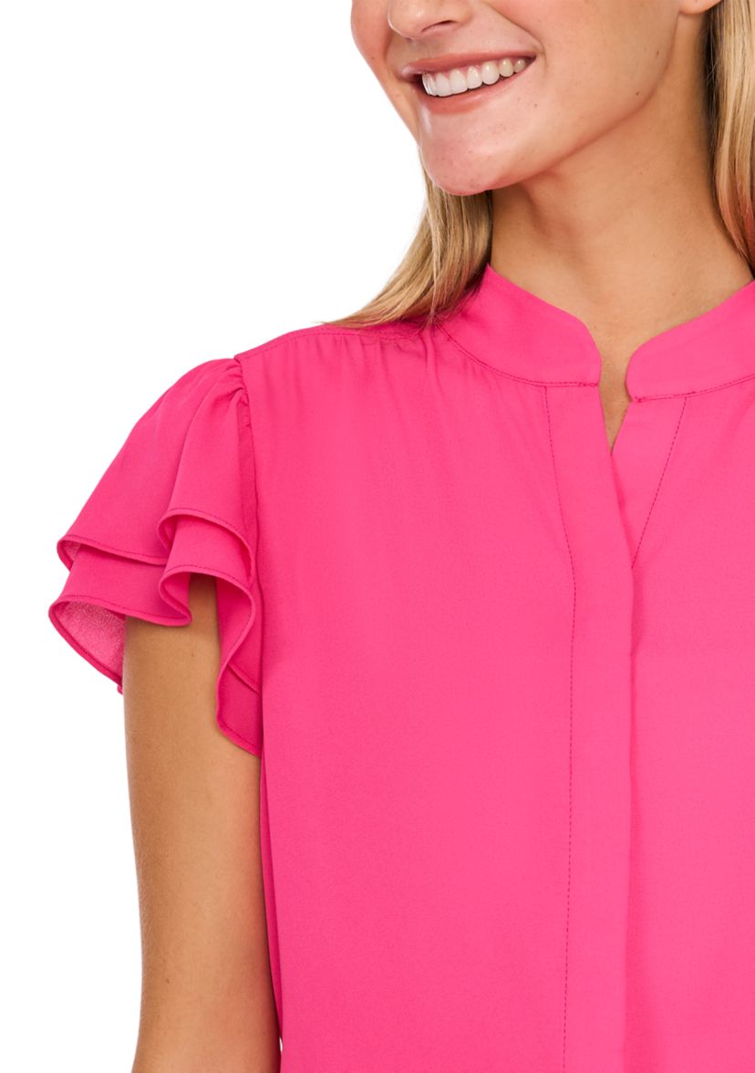 Womens Flutter Sleeve Hidden Placket Blouse