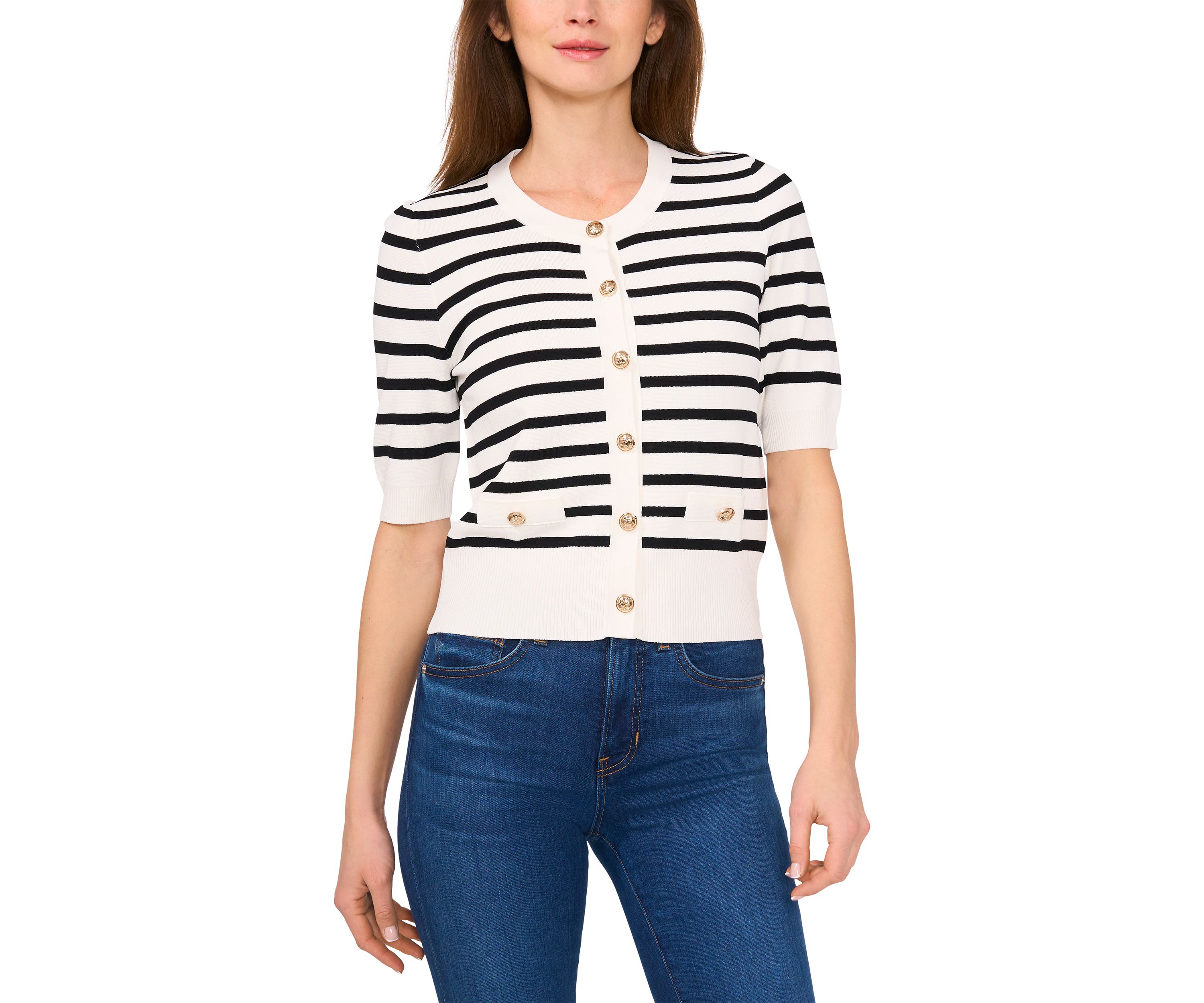 Womens Stripe Sweater Knit Cardigan