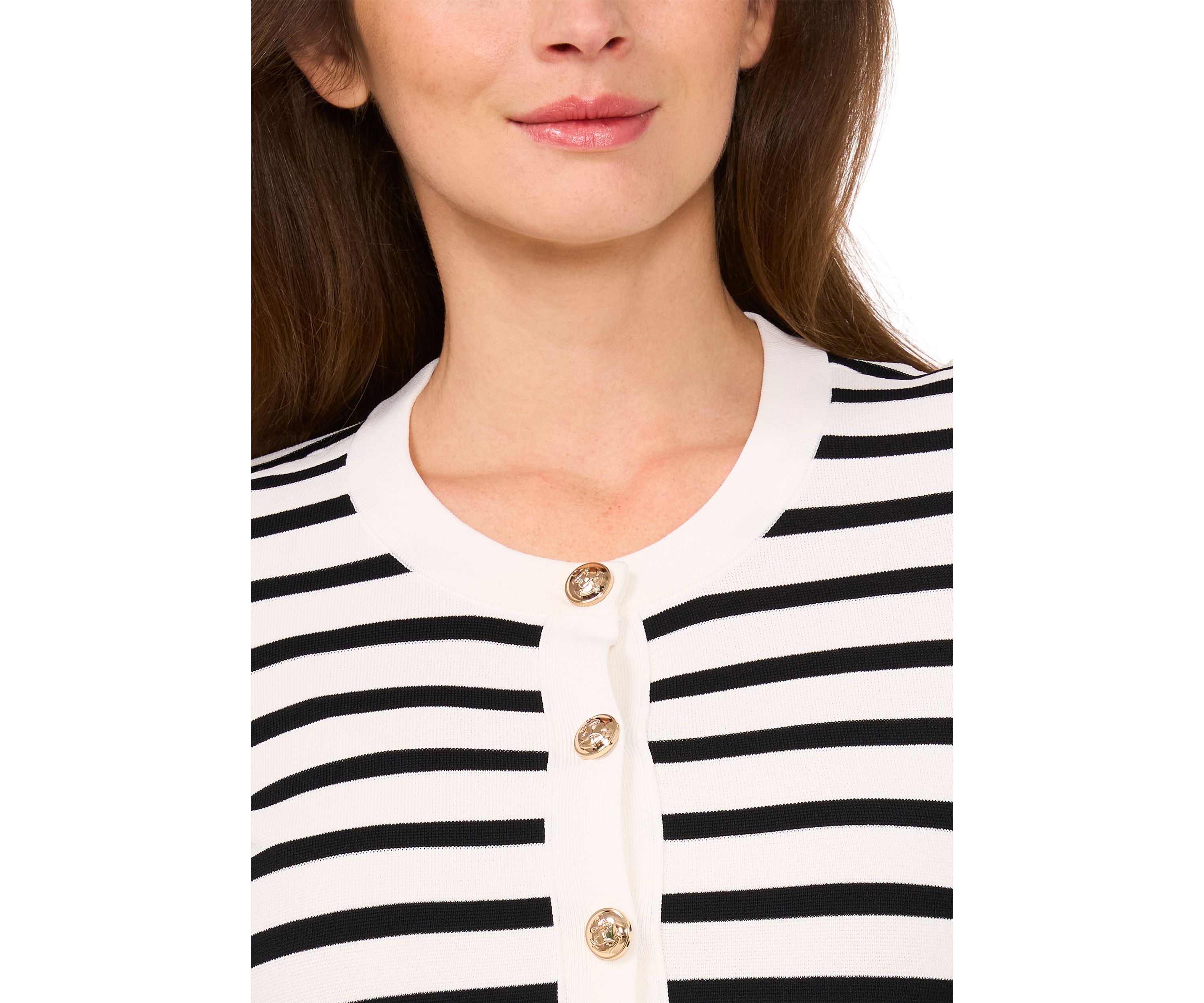 Womens Stripe Sweater Knit Cardigan