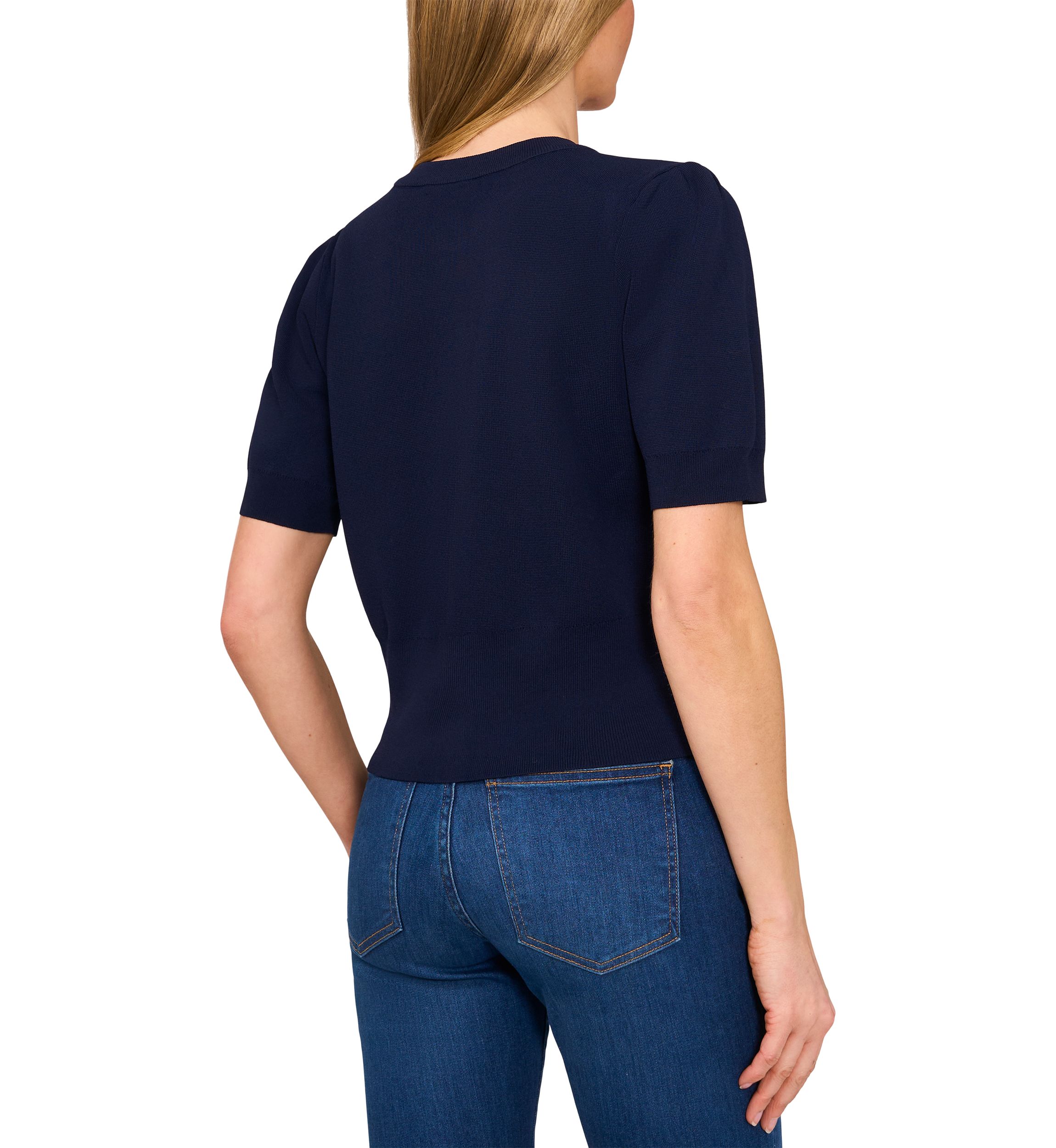 Short Puff Sleeve Button Front Cardigan 