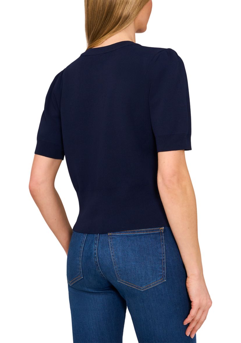 Short Puff Sleeve Button Front Cardigan 