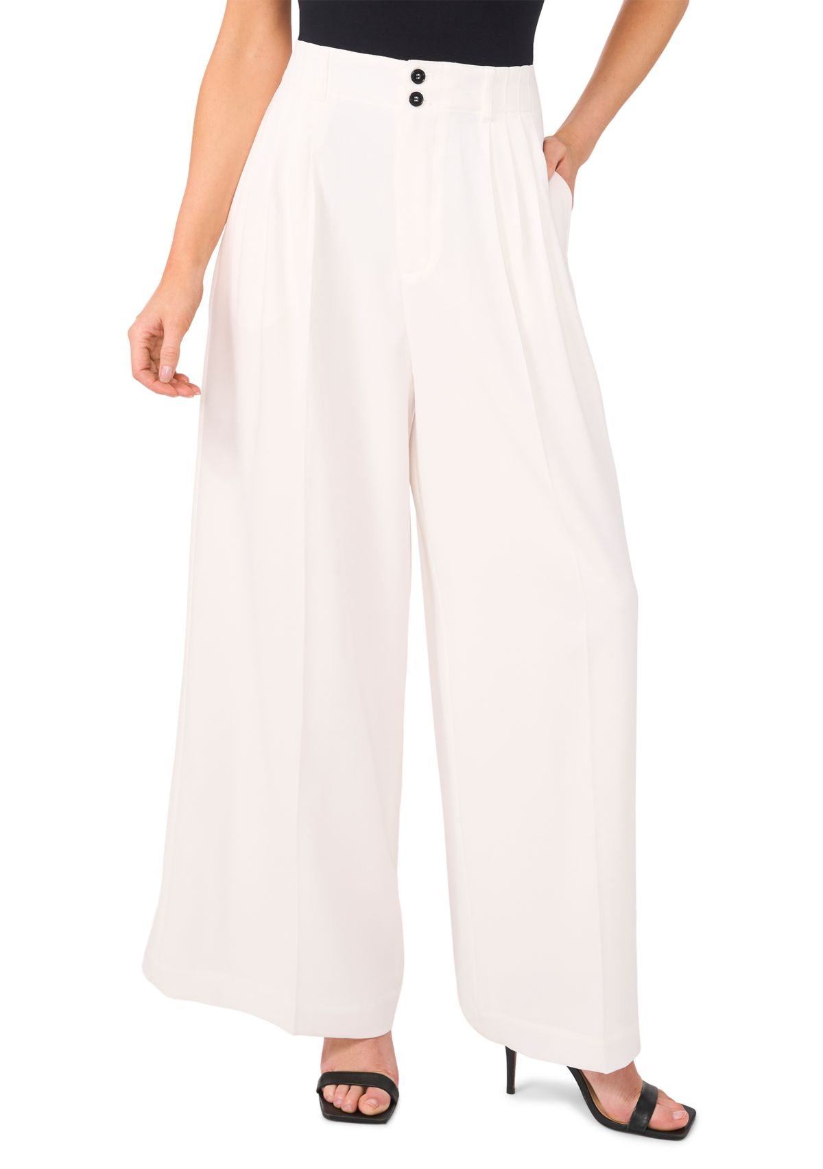 Womens Button Front Wide Leg Pants