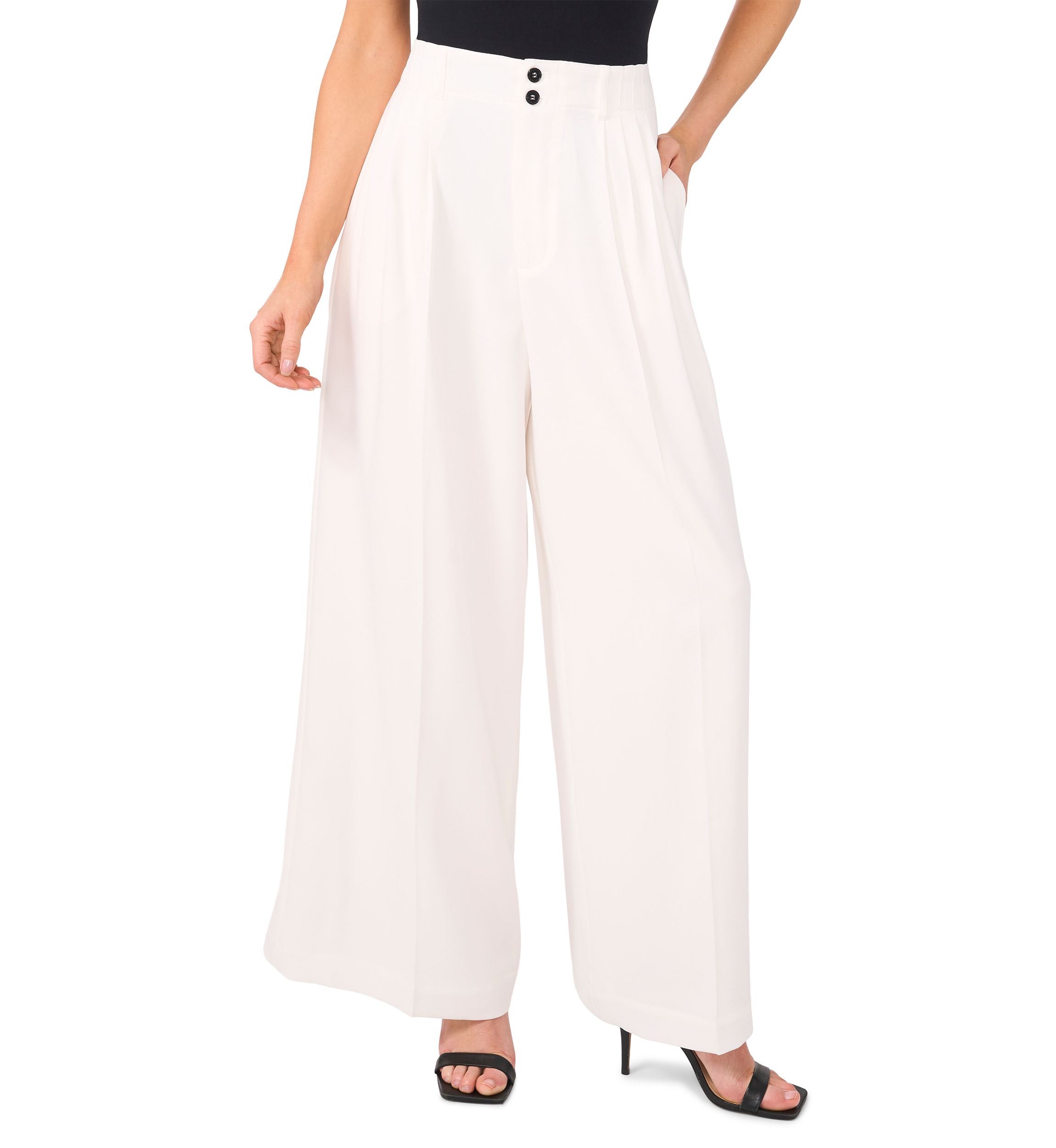 Womens Button Front Wide Leg Pants