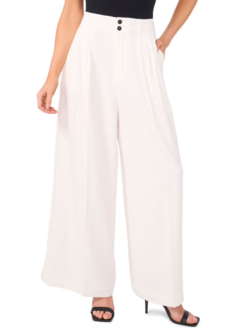 Womens Button Front Wide Leg Pants