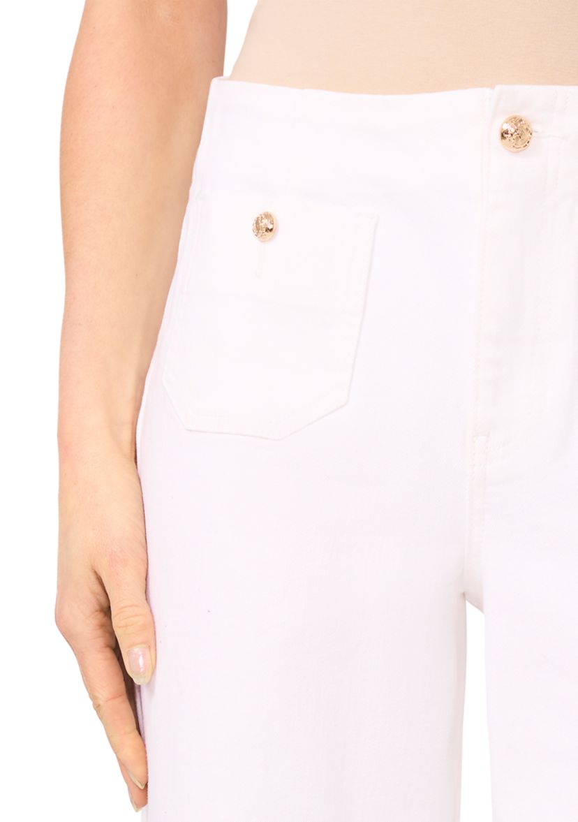 Womens Front Pocket Wide Leg White Denim Jeans