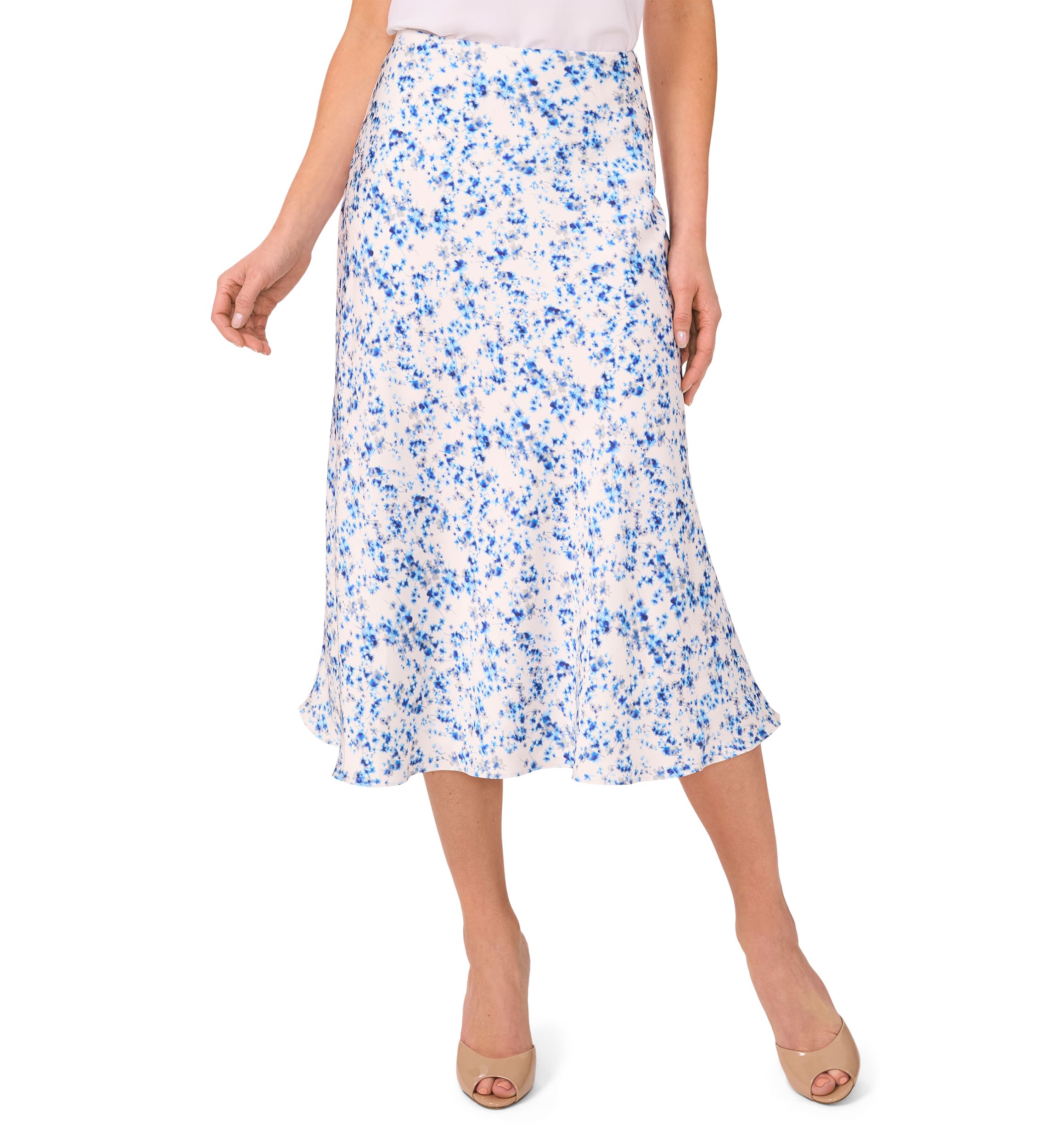 Womens Ditsy Satin Midi Skirt