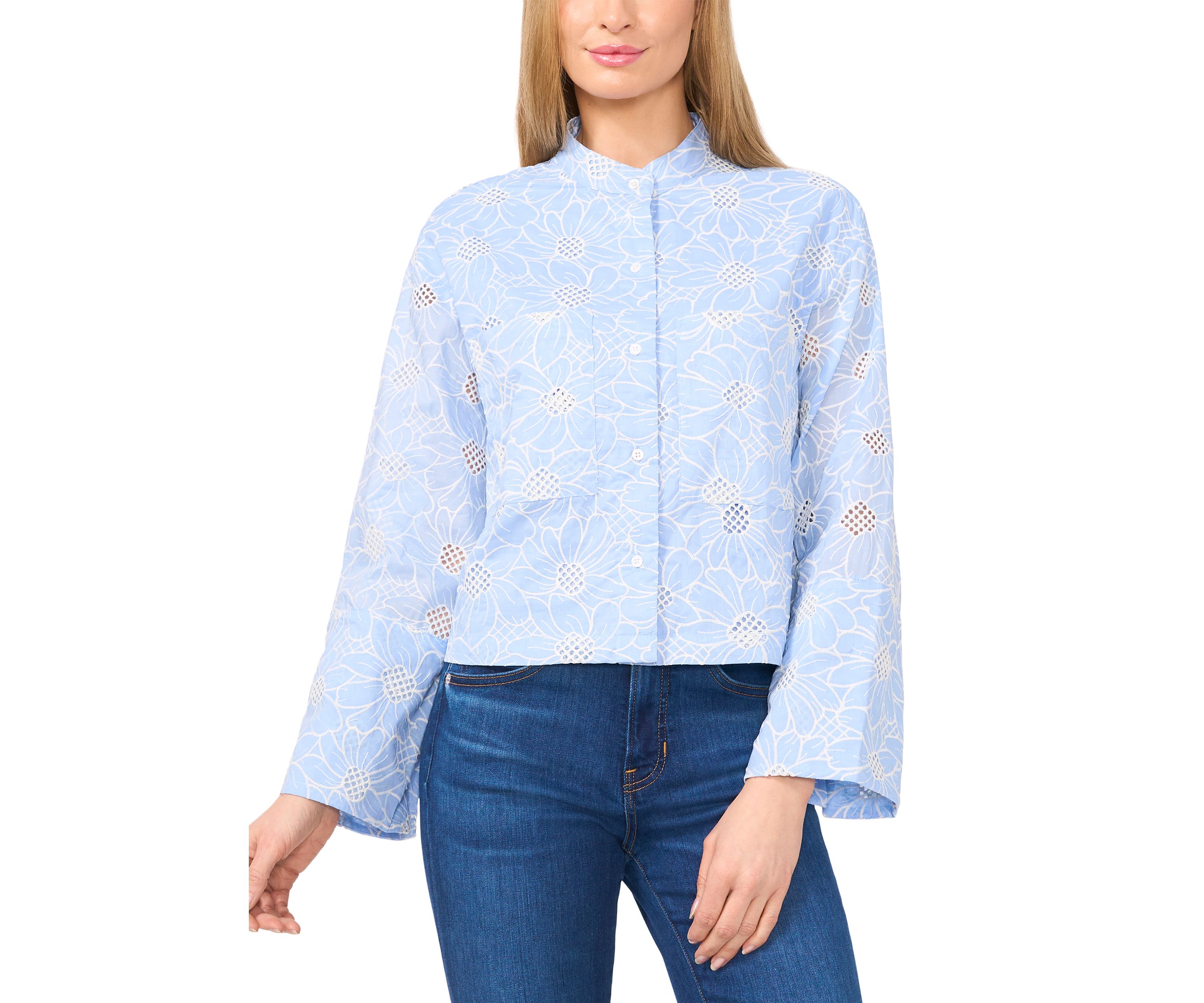 Womens Long Sleeve Hidden Placket Embroidered Jacket