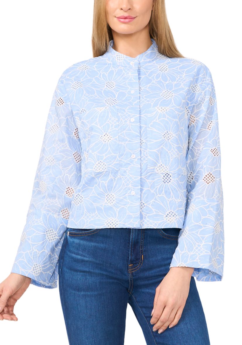 Womens Long Sleeve Hidden Placket Embroidered Jacket