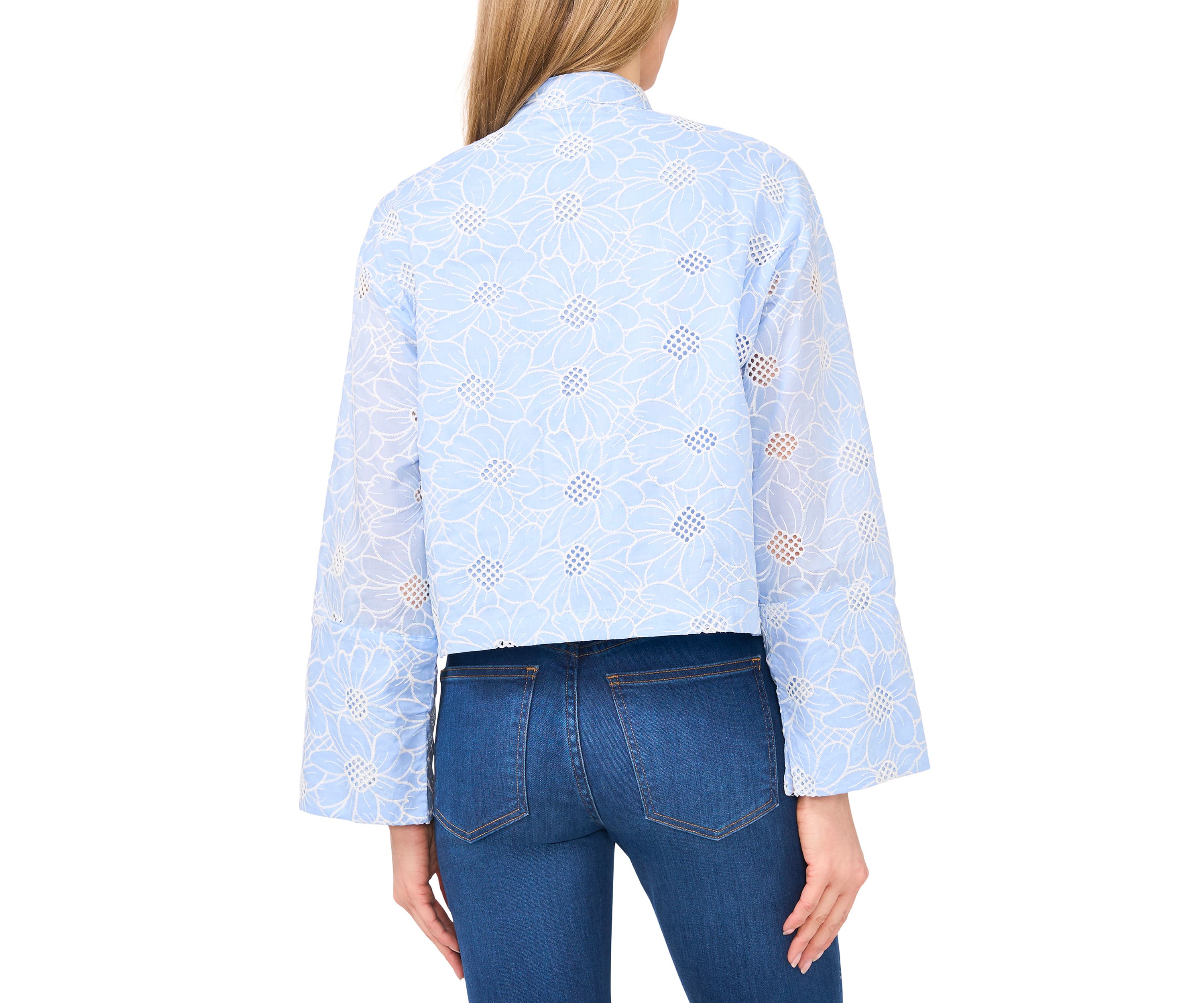 Womens Long Sleeve Hidden Placket Embroidered Jacket