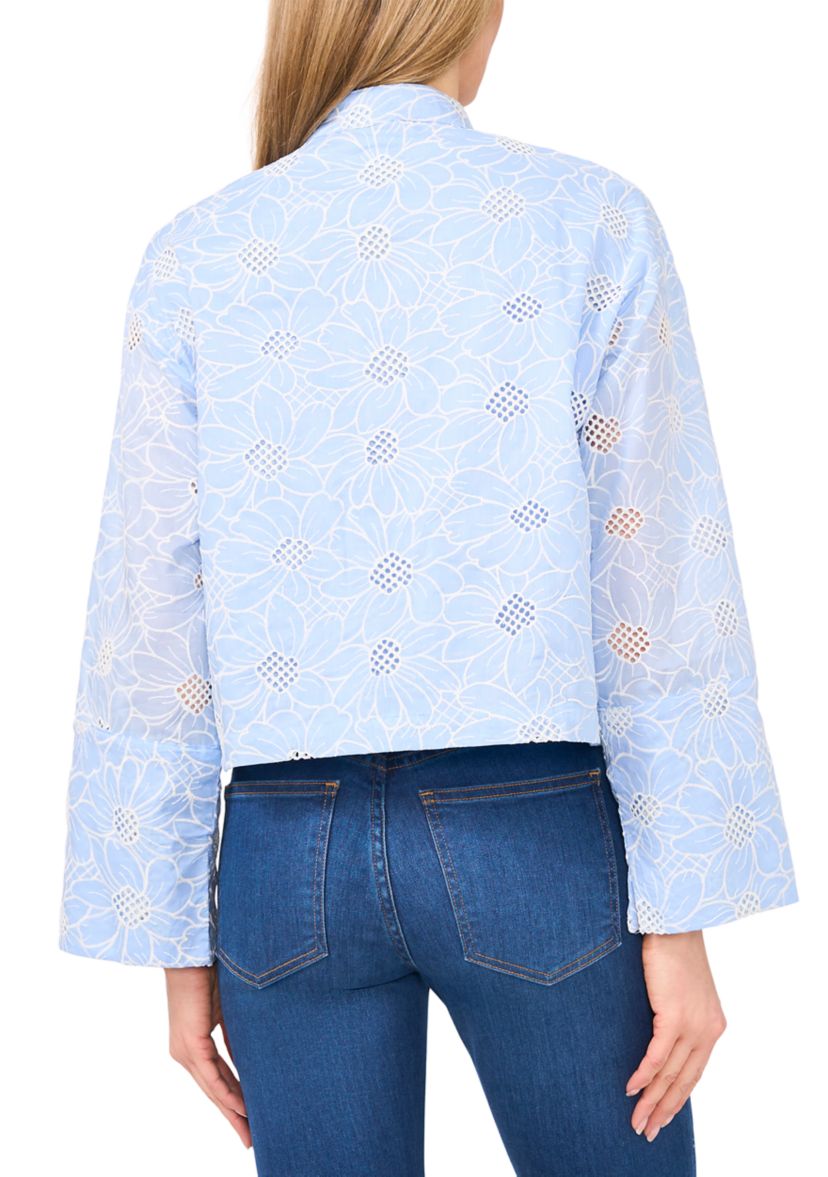 Womens Long Sleeve Hidden Placket Embroidered Jacket