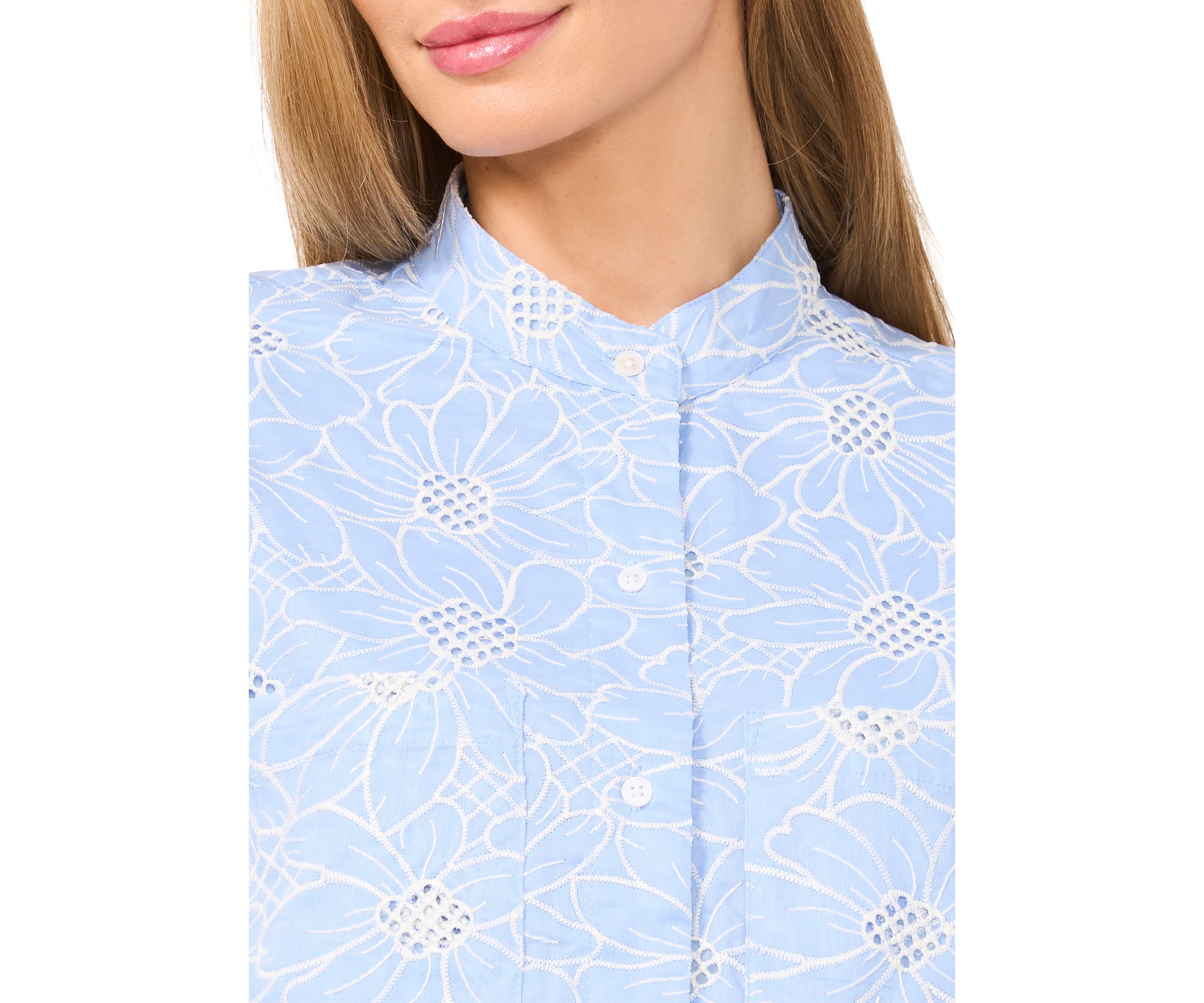 Womens Long Sleeve Hidden Placket Embroidered Jacket