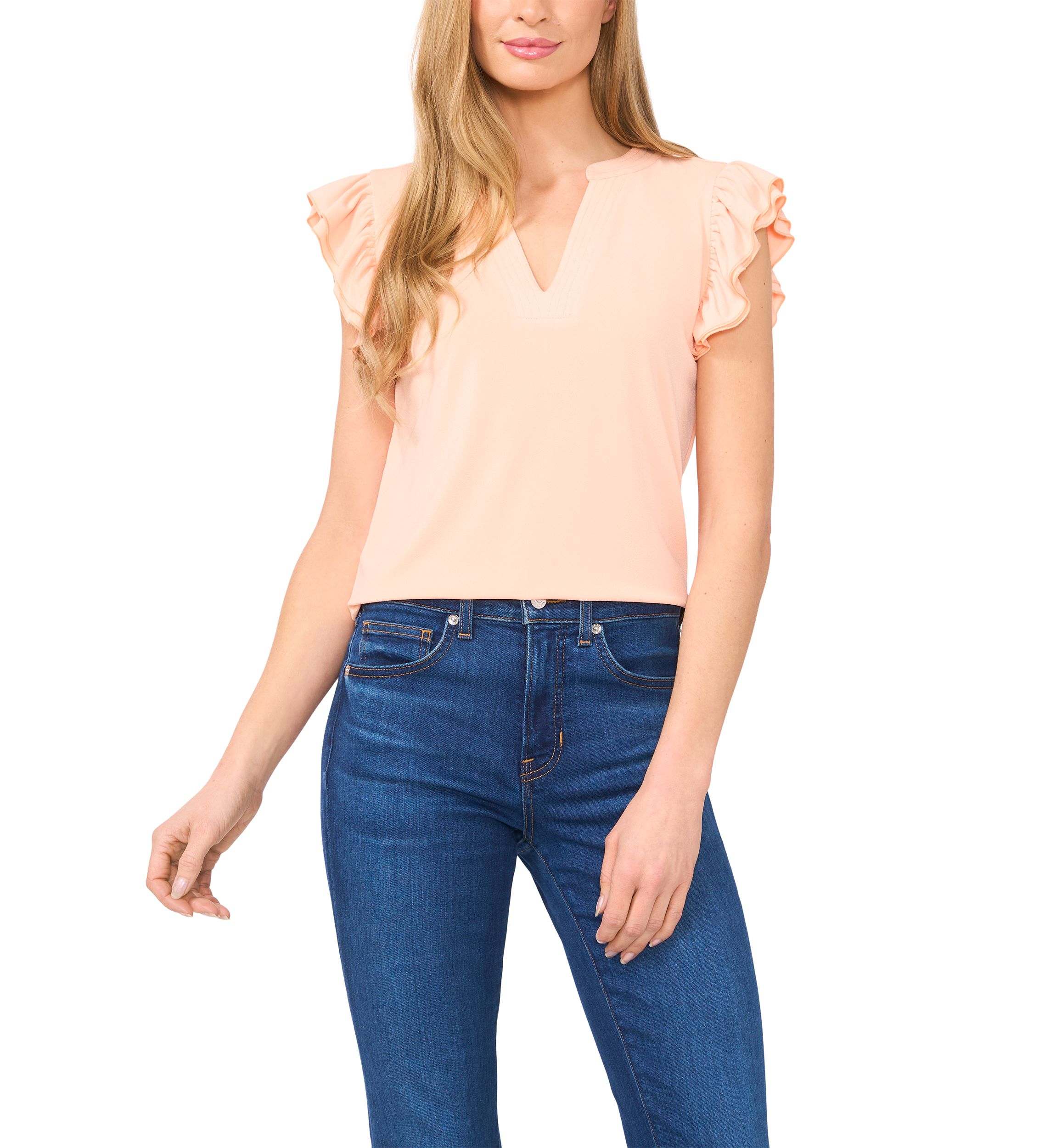 Womens Ruffle Sleeve Split Neck Blouse