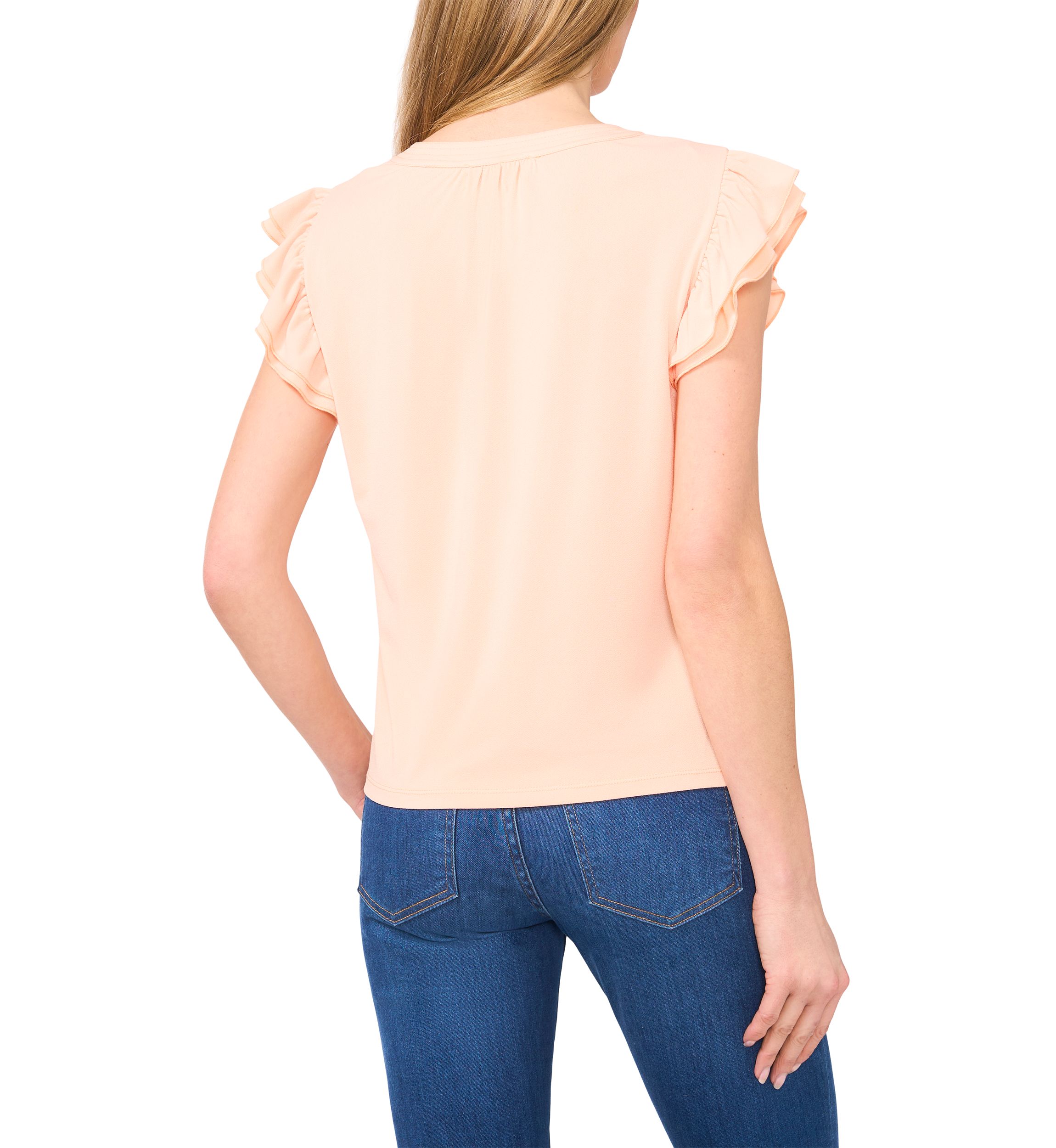Womens Ruffle Sleeve Split Neck Blouse