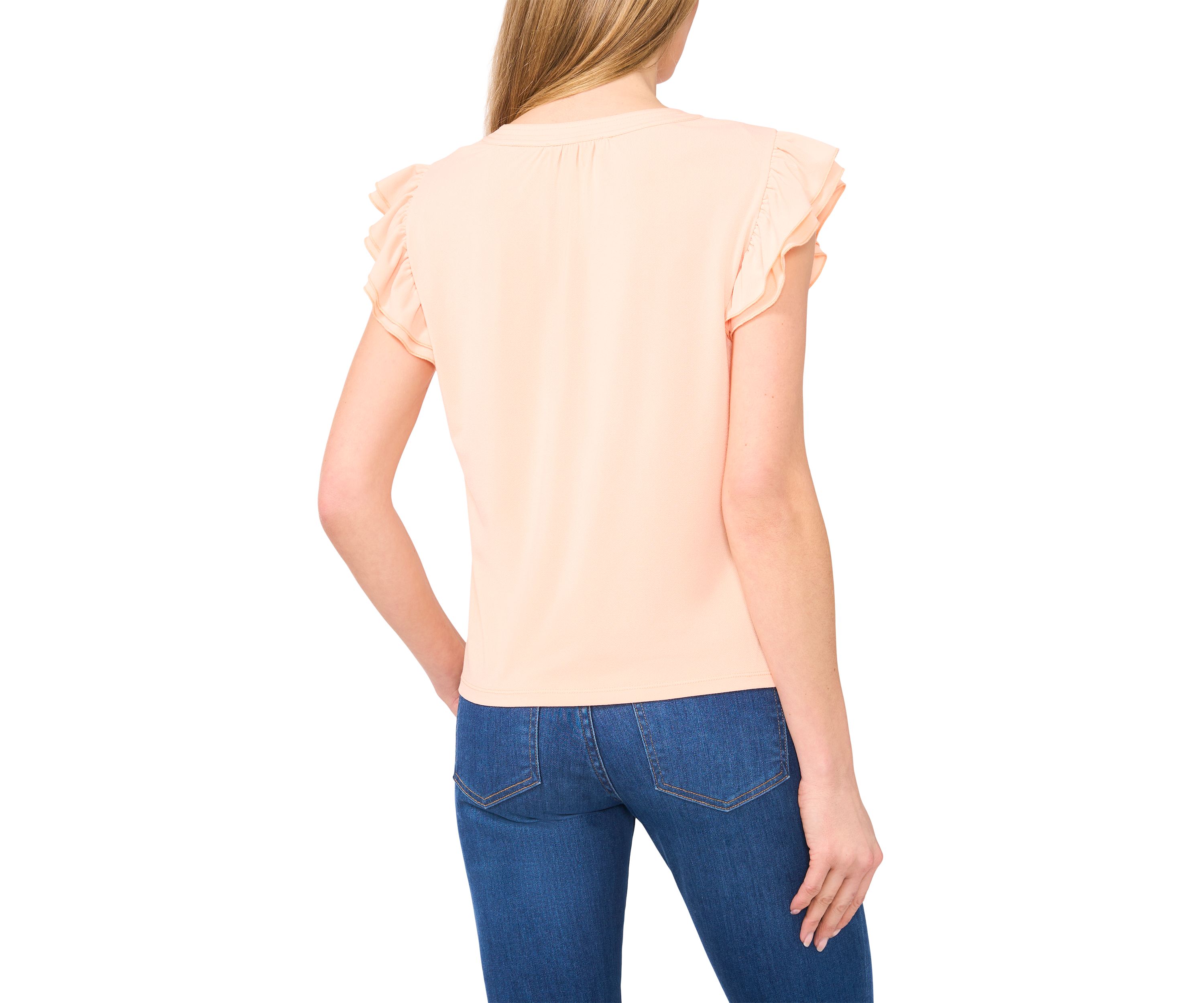 Womens Ruffle Sleeve Split Neck Blouse