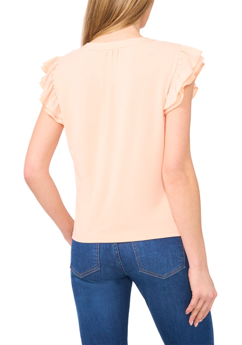 Womens Ruffle Sleeve Split Neck Blouse
