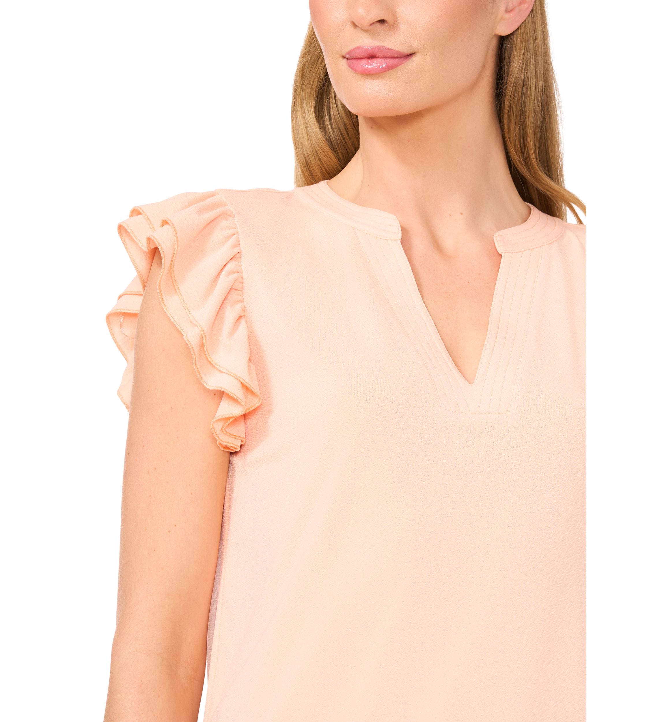 Womens Ruffle Sleeve Split Neck Blouse
