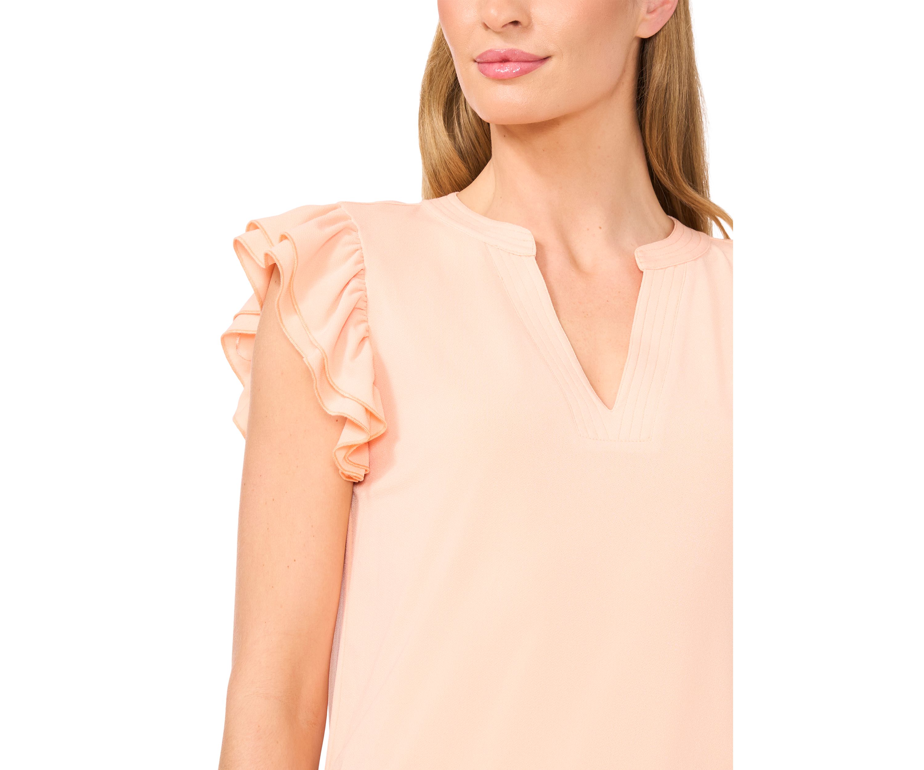 Womens Ruffle Sleeve Split Neck Blouse