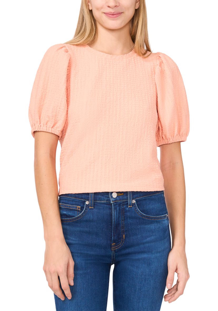 Womens Textured Short Sleeve Knit Top
