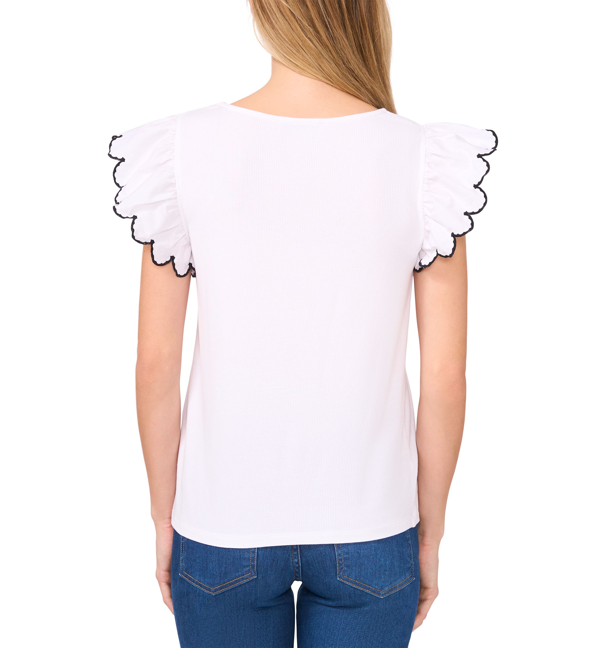 Womens 3D Floral Flutter Sleeve Mix Media Knit Top