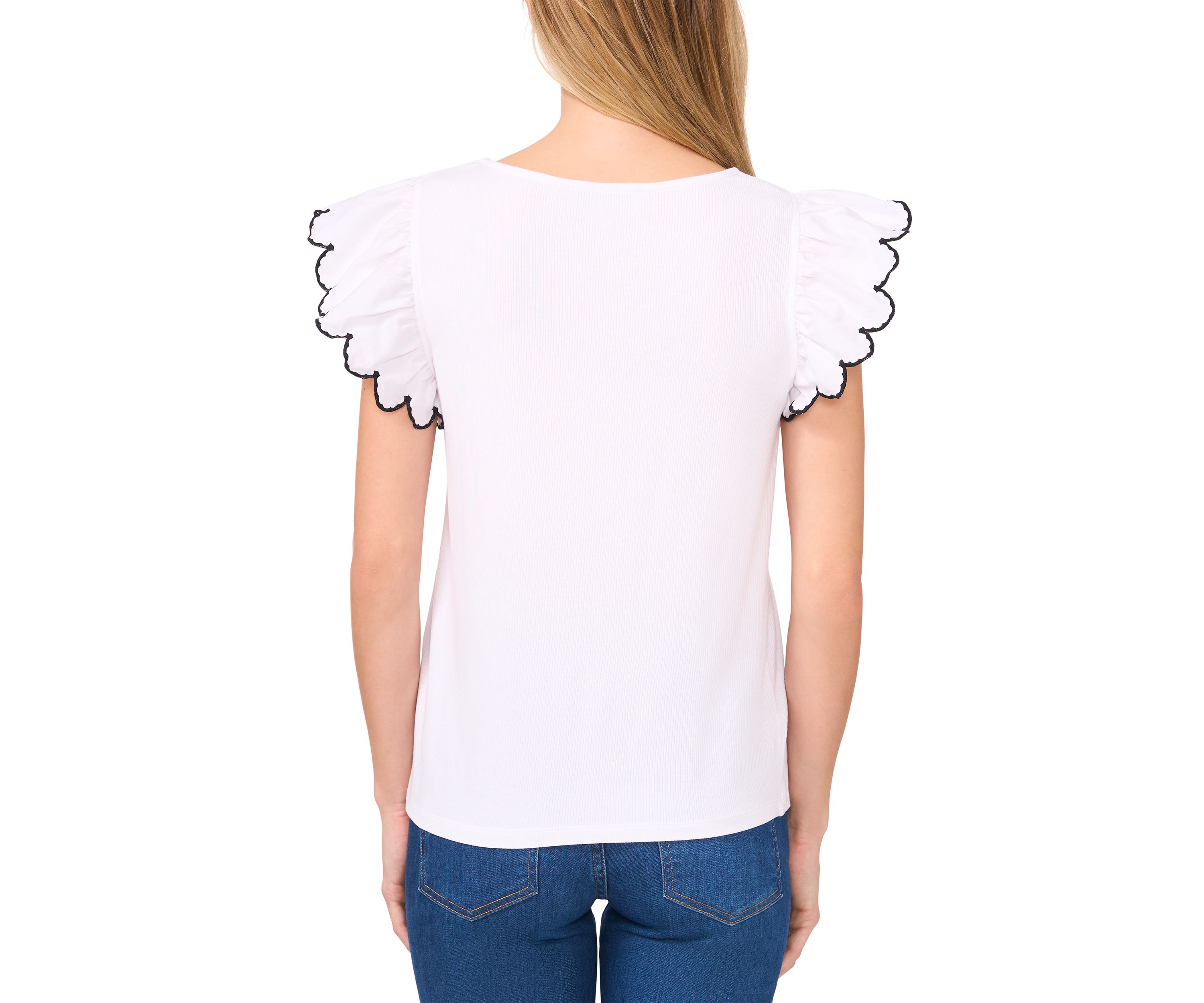 Womens 3D Floral Flutter Sleeve Mix Media Knit Top