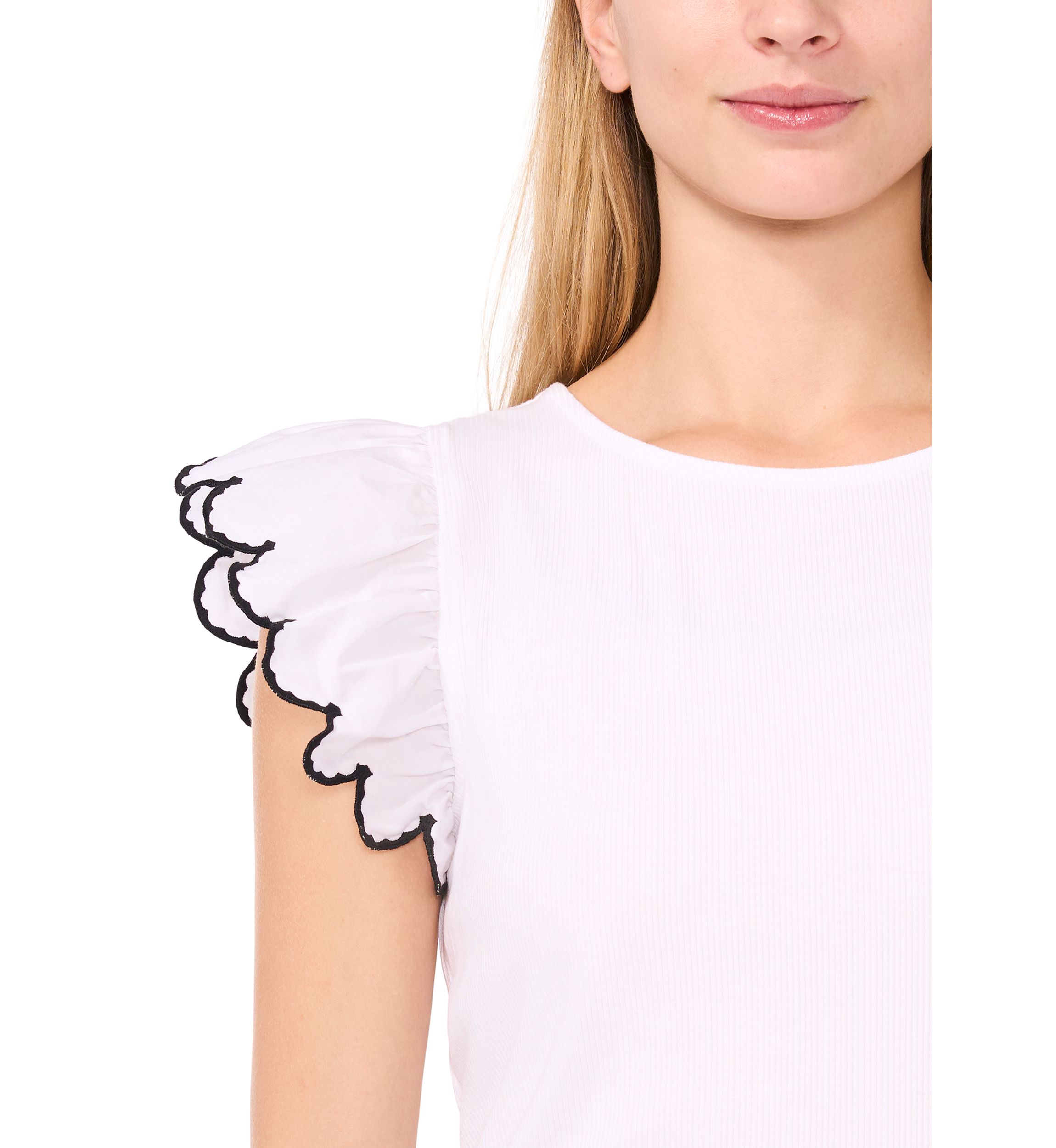 Womens 3D Floral Flutter Sleeve Mix Media Knit Top