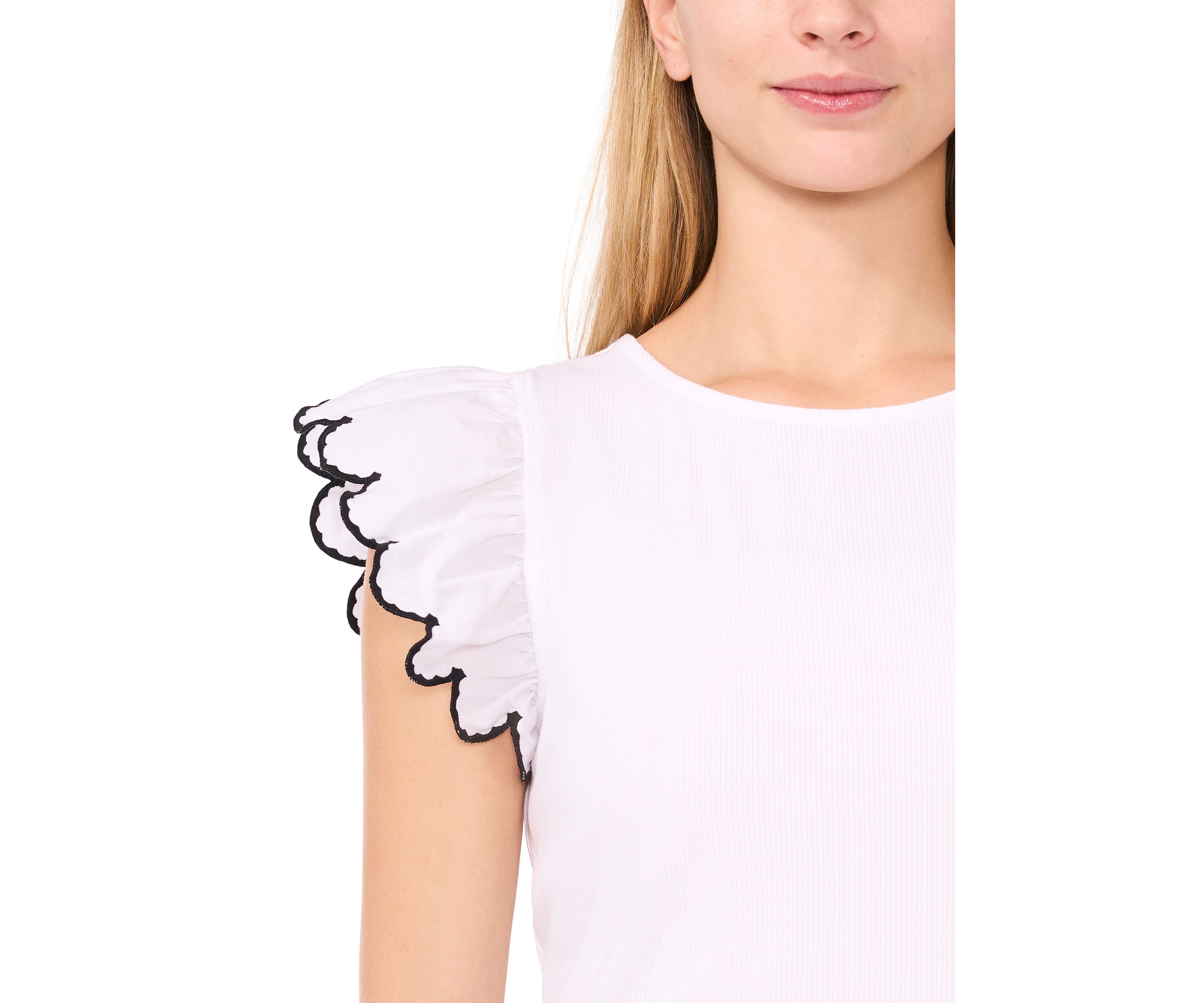 Womens 3D Floral Flutter Sleeve Mix Media Knit Top
