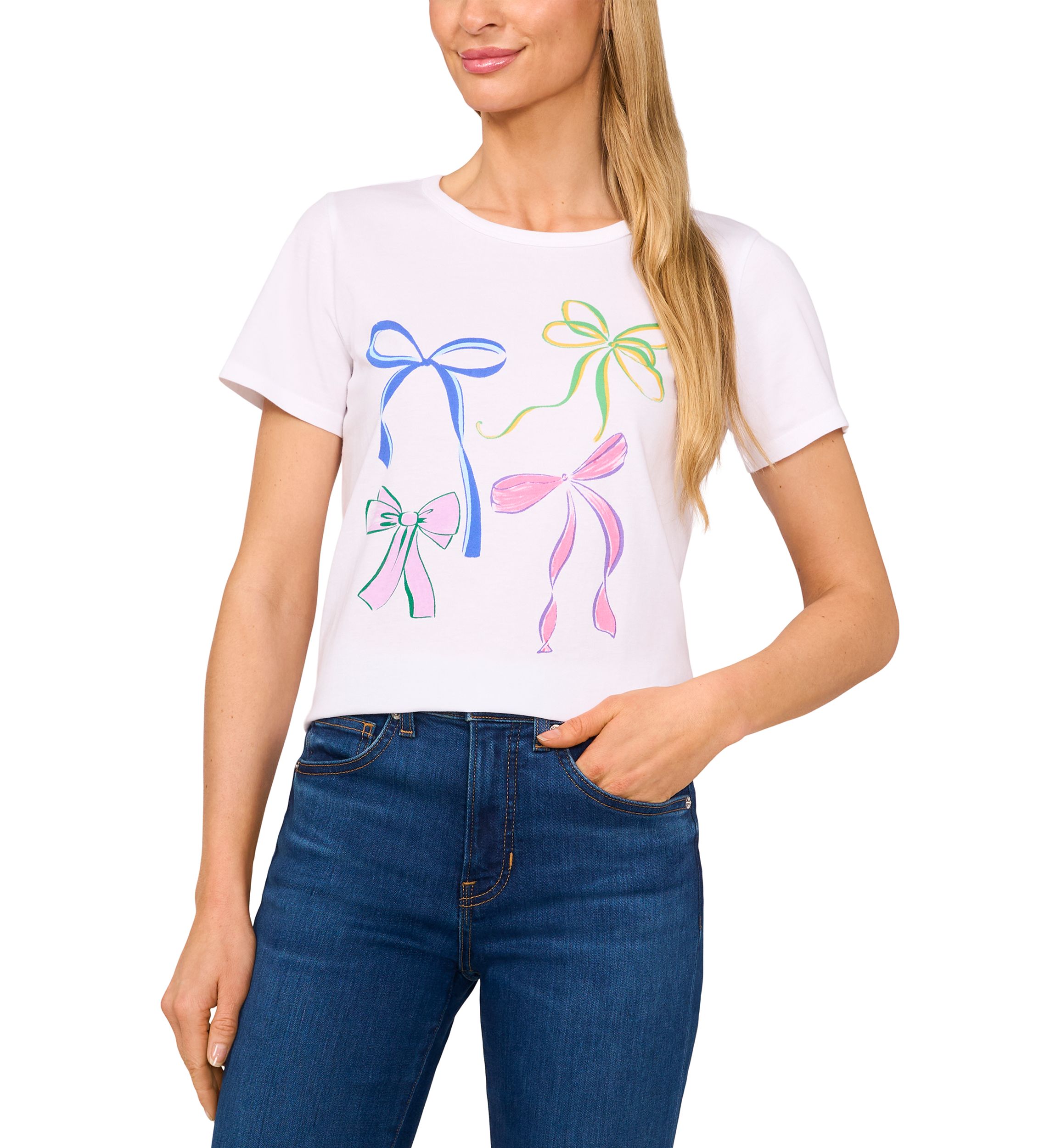 Womens Short Sleeve Bow Graphic T-Shirt