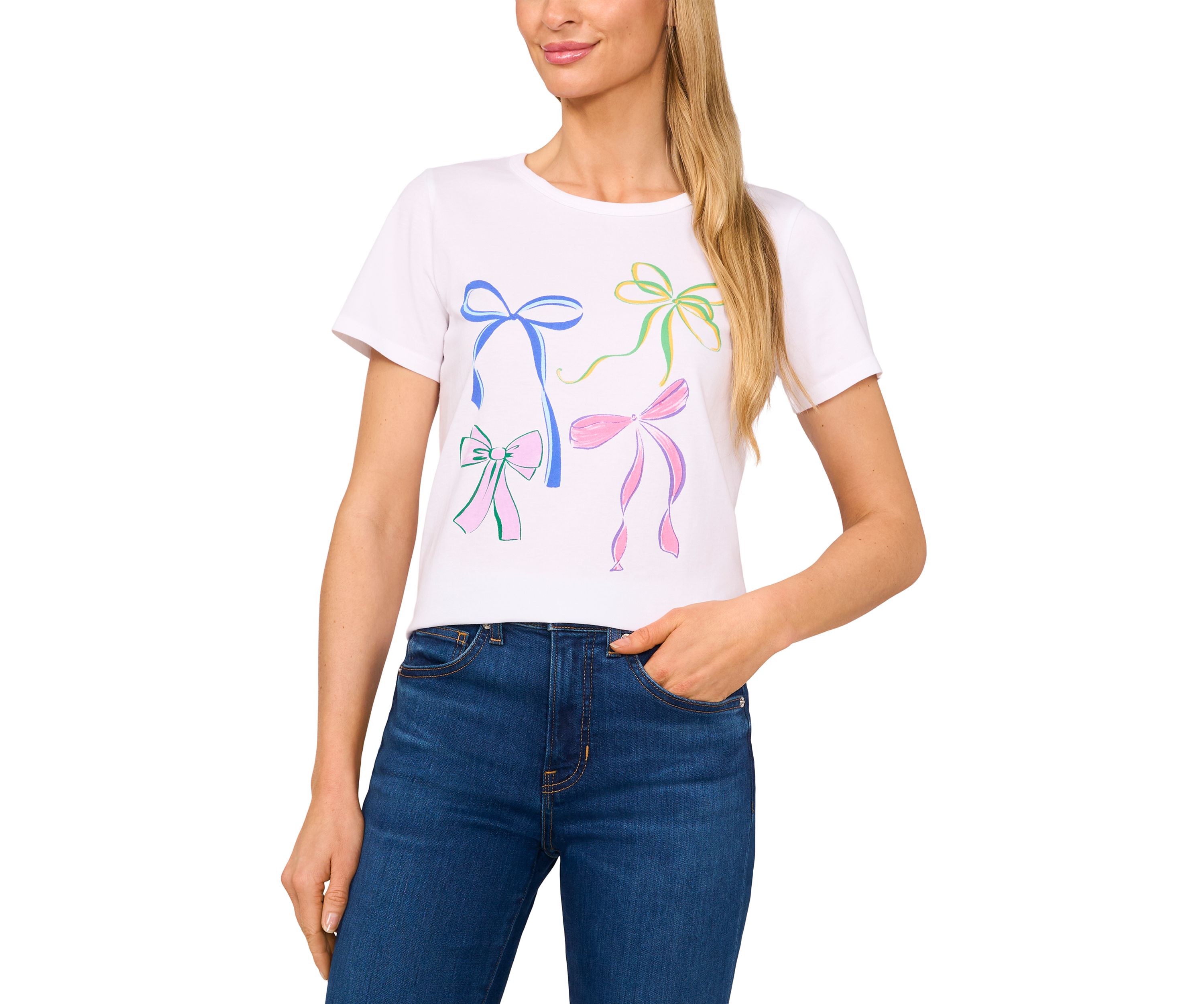 Womens Short Sleeve Bow Graphic T-Shirt