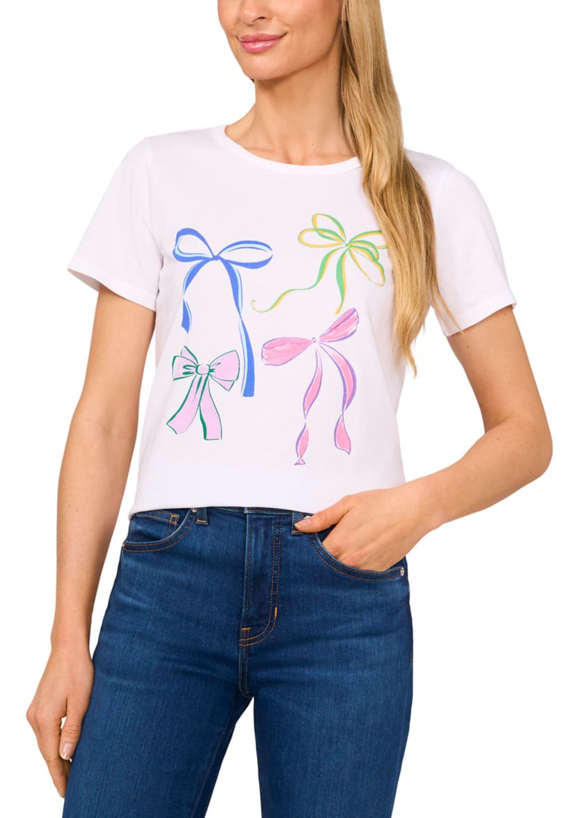 Womens Short Sleeve Bow Graphic T-Shirt
