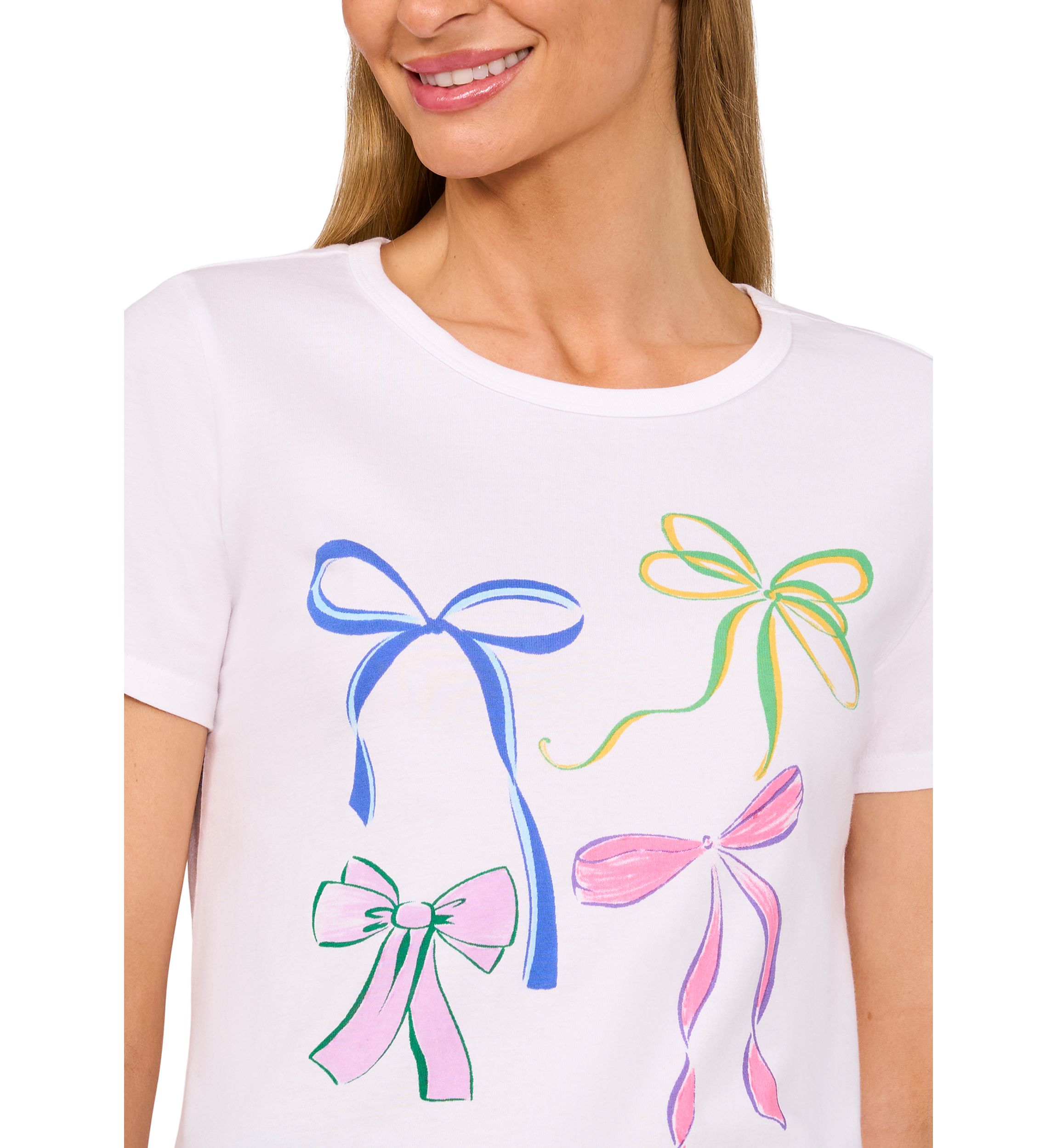 Womens Short Sleeve Bow Graphic T-Shirt