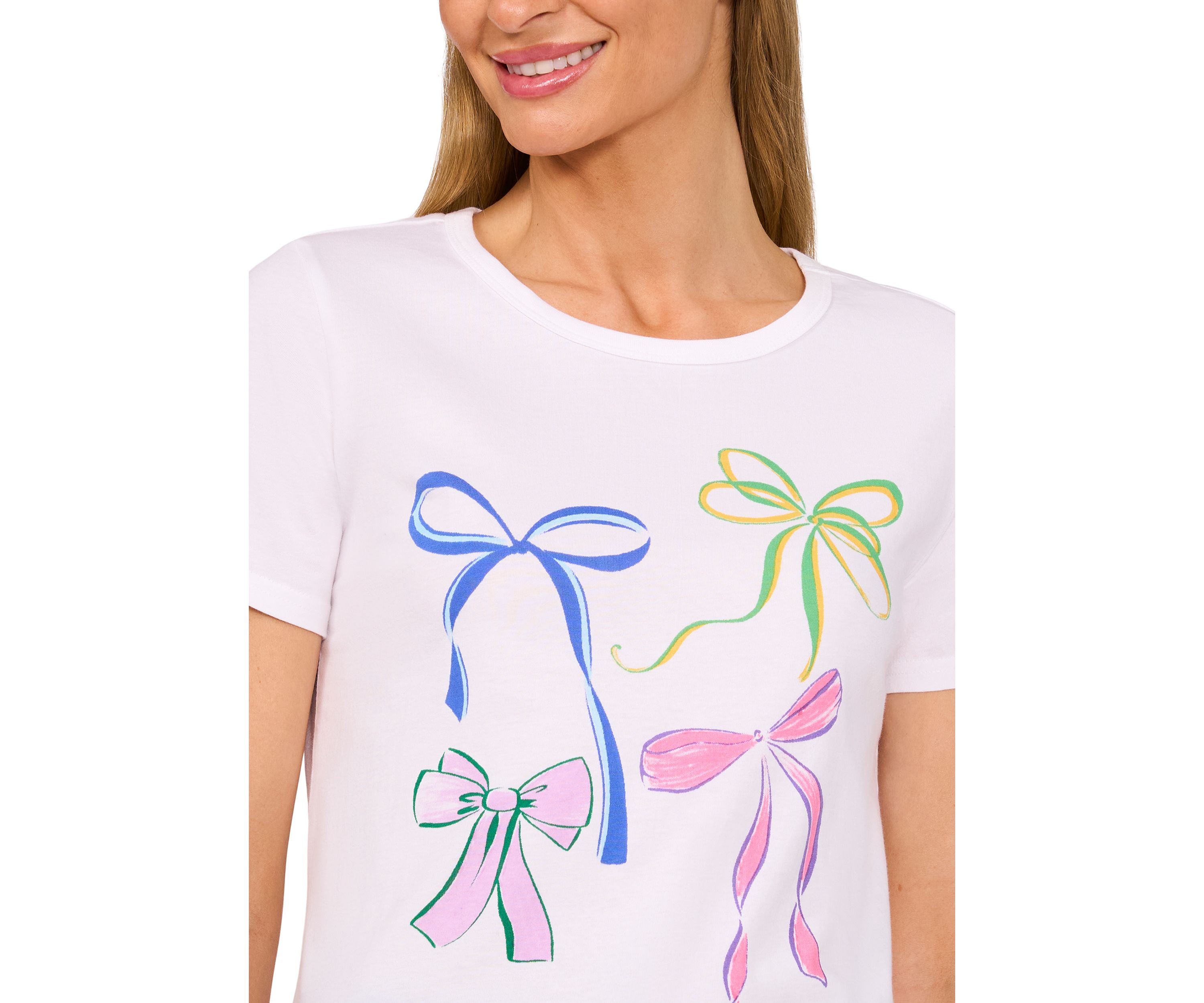 Womens Short Sleeve Bow Graphic T-Shirt