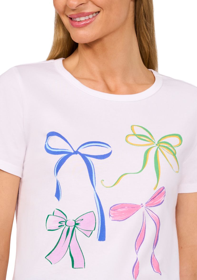Womens Short Sleeve Bow Graphic T-Shirt