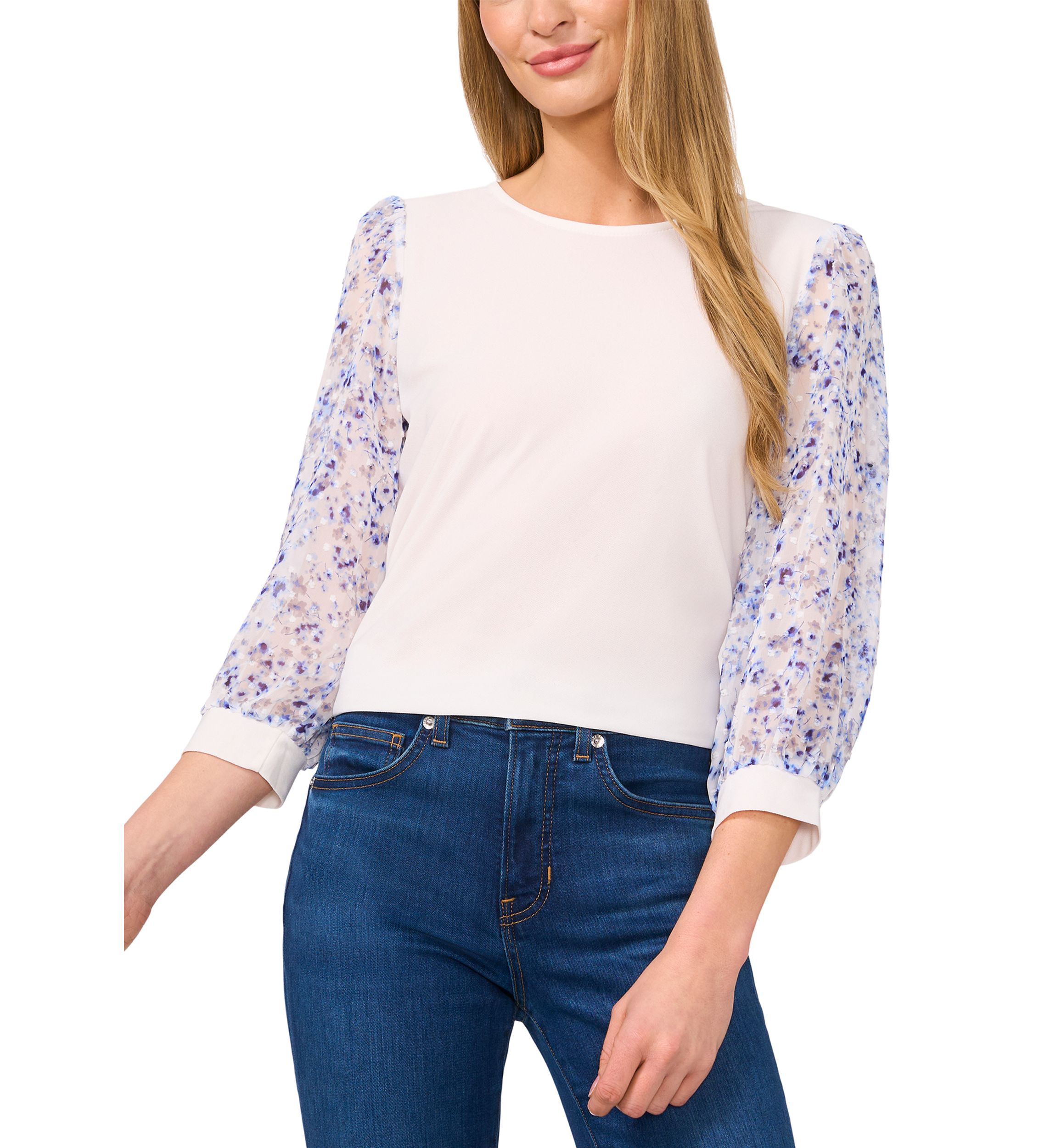 Womens Long Sleeve Mixed Media Top