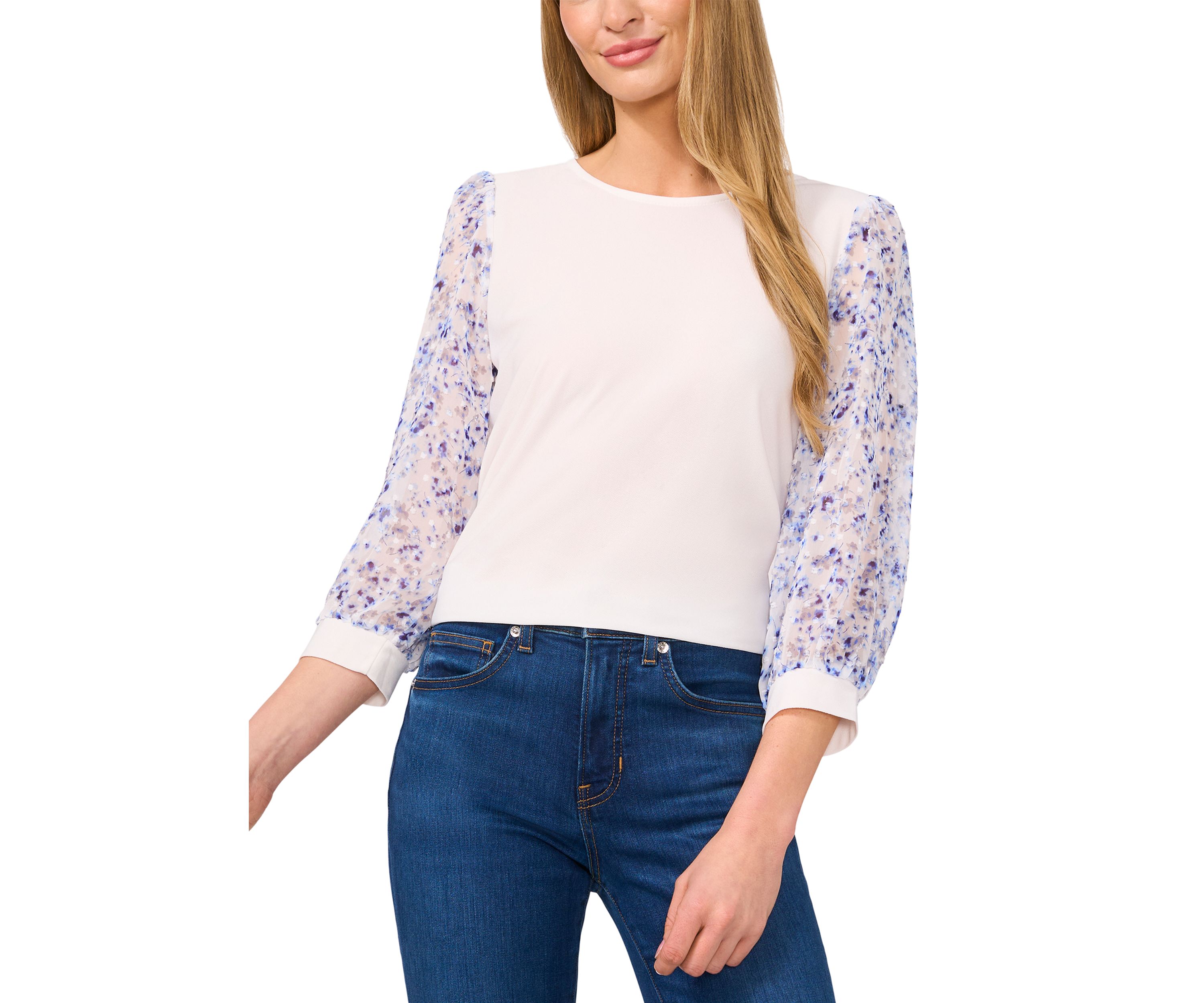 Womens Long Sleeve Mixed Media Top