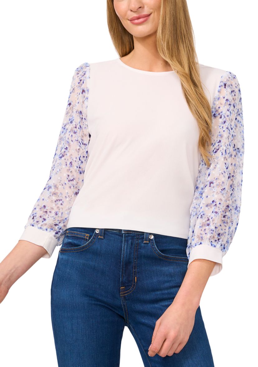 Womens Long Sleeve Mixed Media Top
