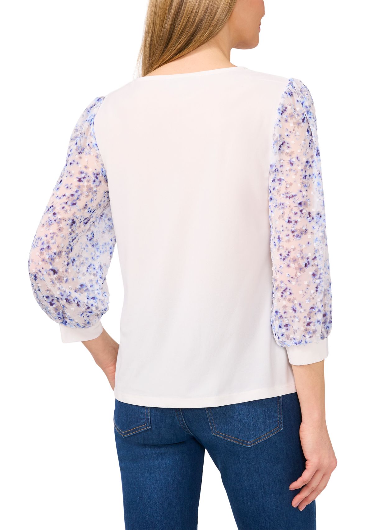 Womens Long Sleeve Mixed Media Top
