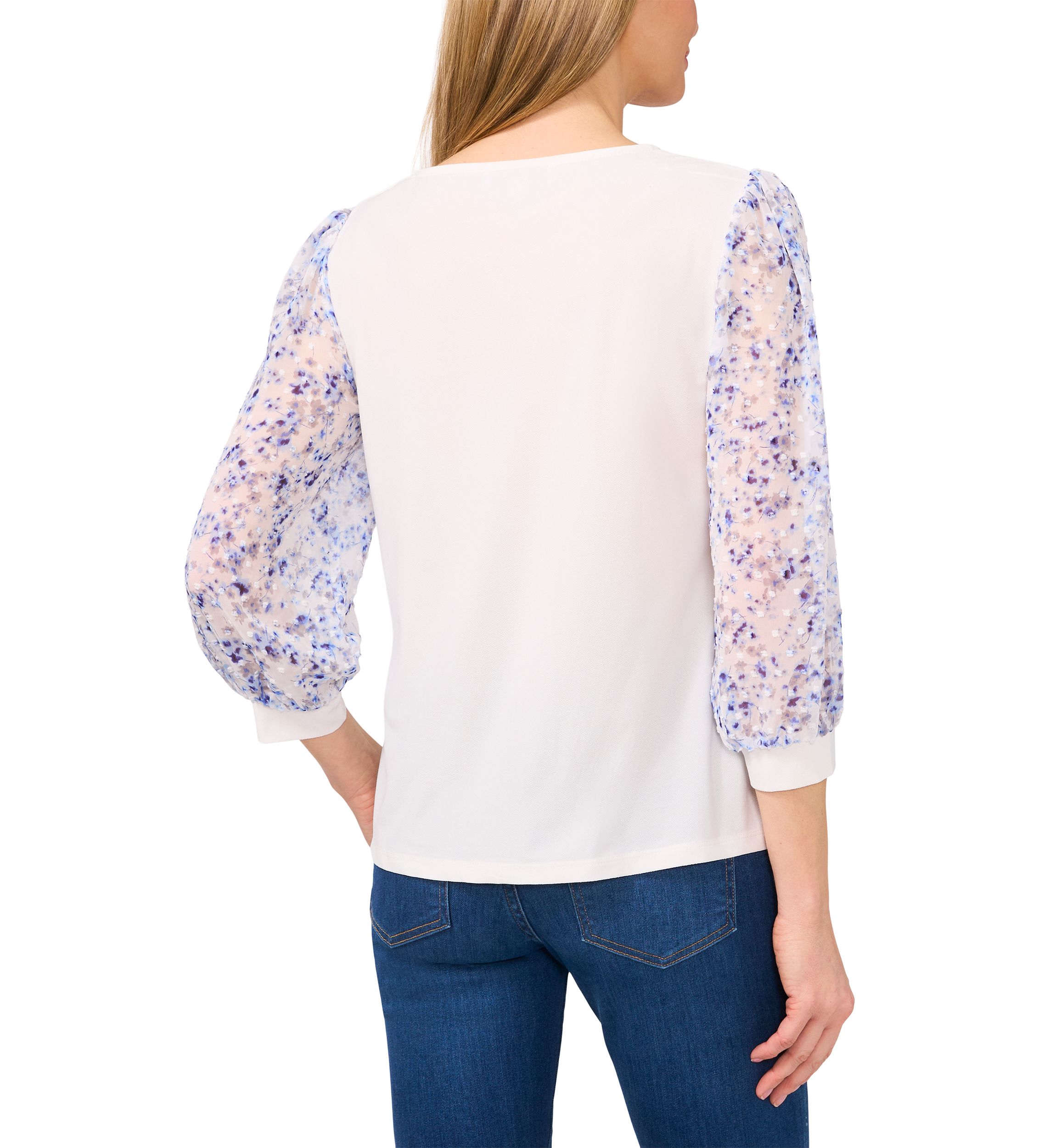 Womens Long Sleeve Mixed Media Top