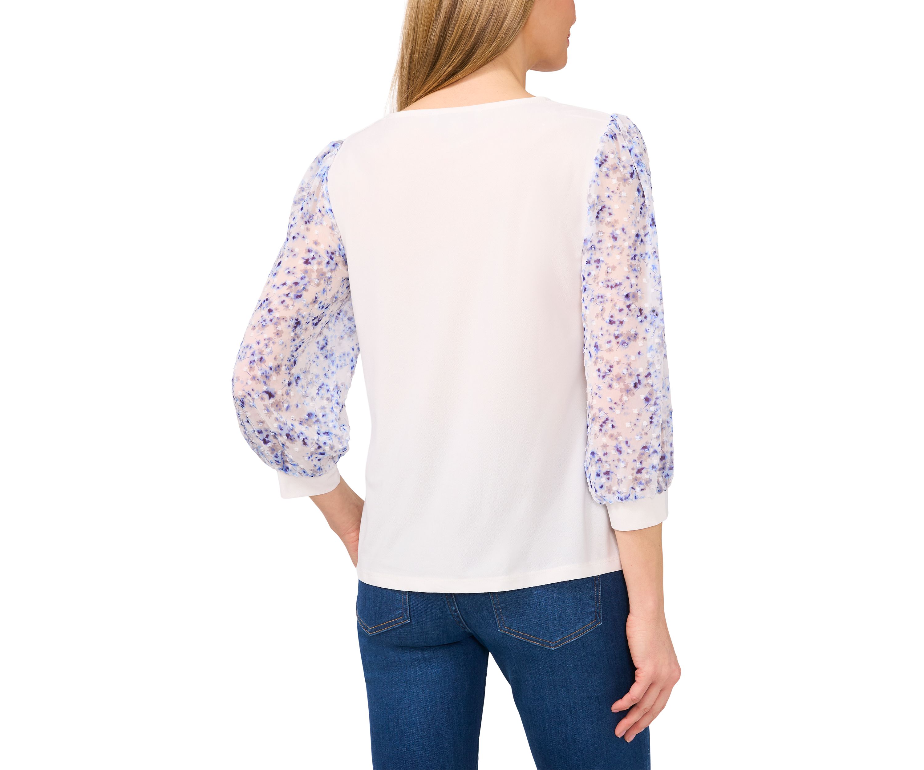 Womens Long Sleeve Mixed Media Top