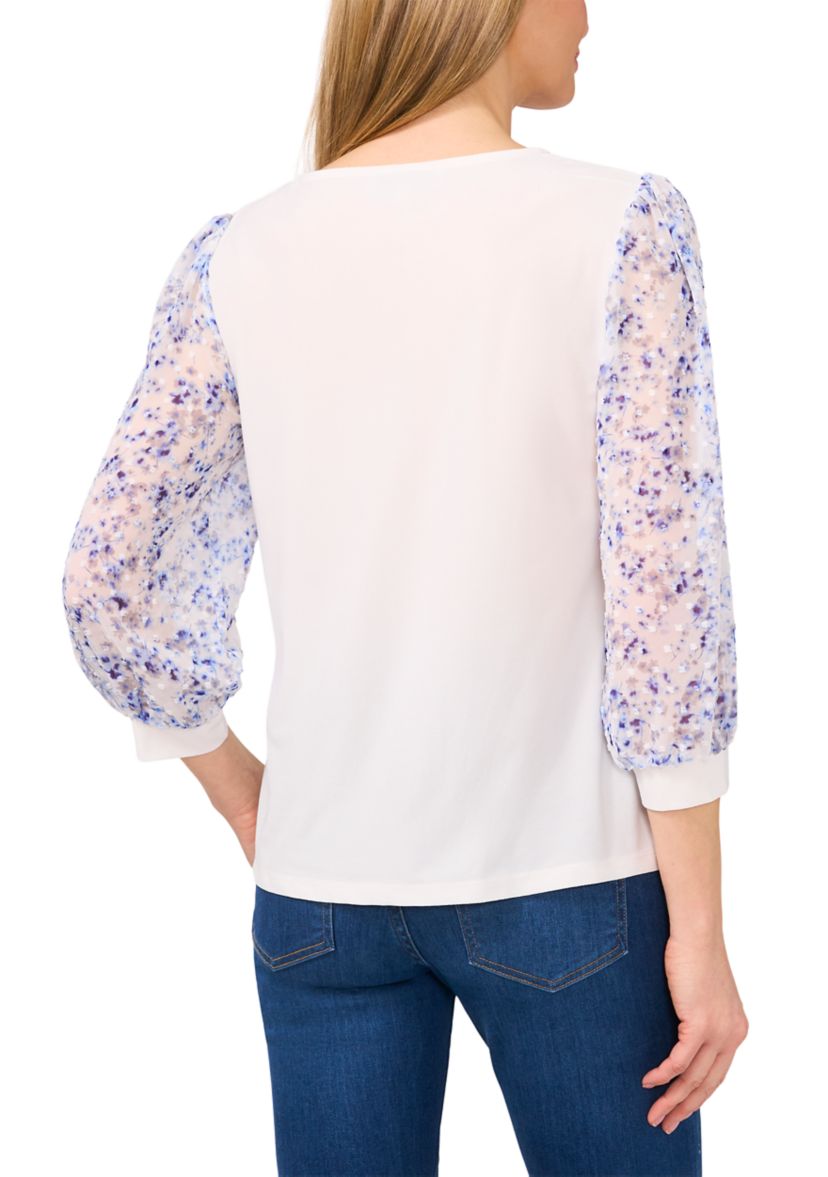 Womens Long Sleeve Mixed Media Top