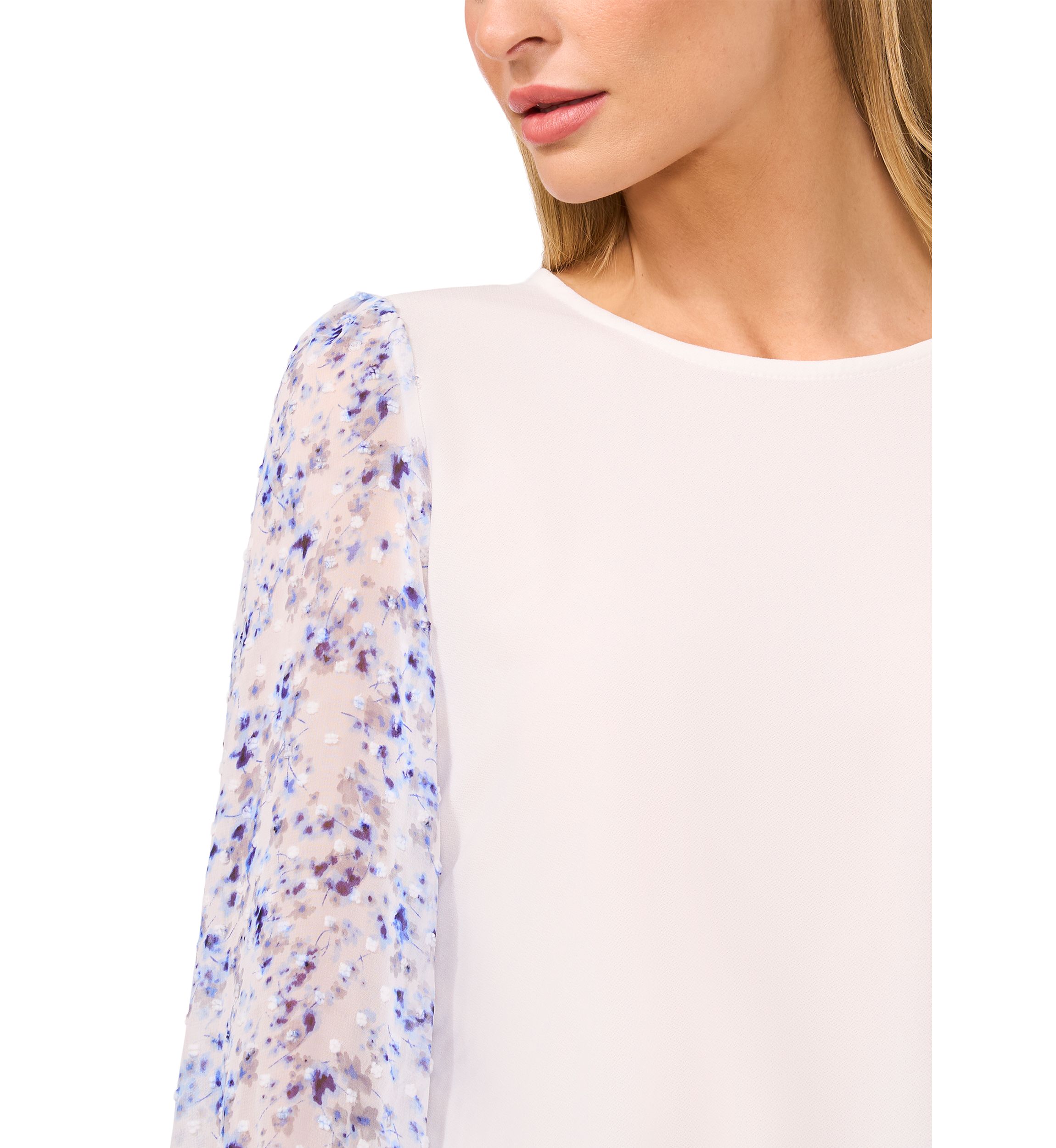 Womens Long Sleeve Mixed Media Top