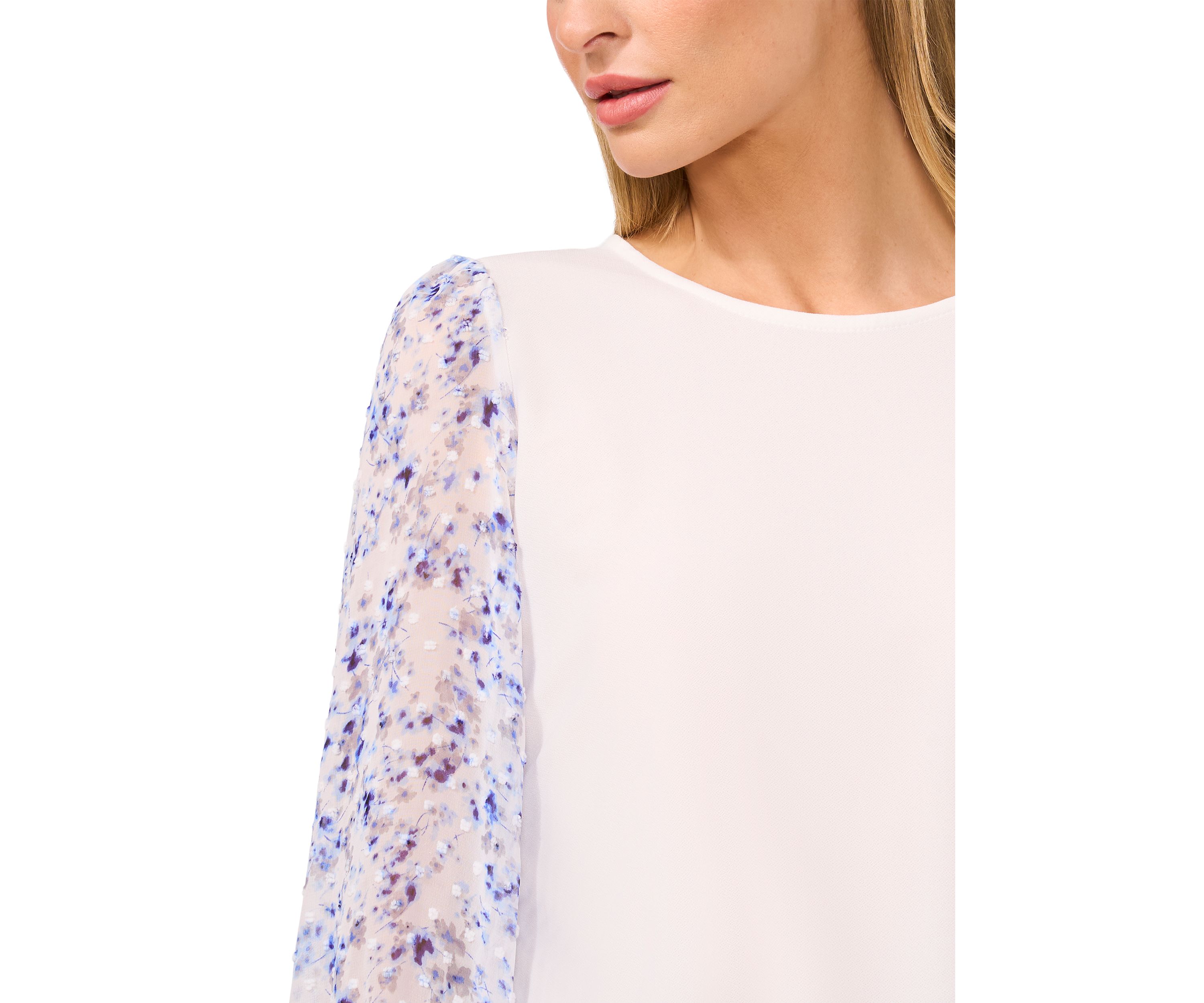 Womens Long Sleeve Mixed Media Top