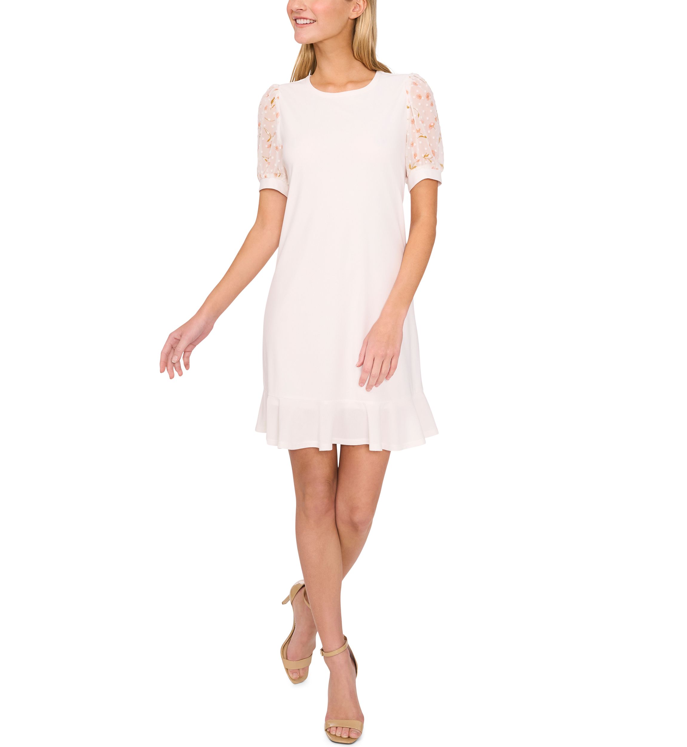 Womens Mixed Media Floral Ruffle Hem Dress
