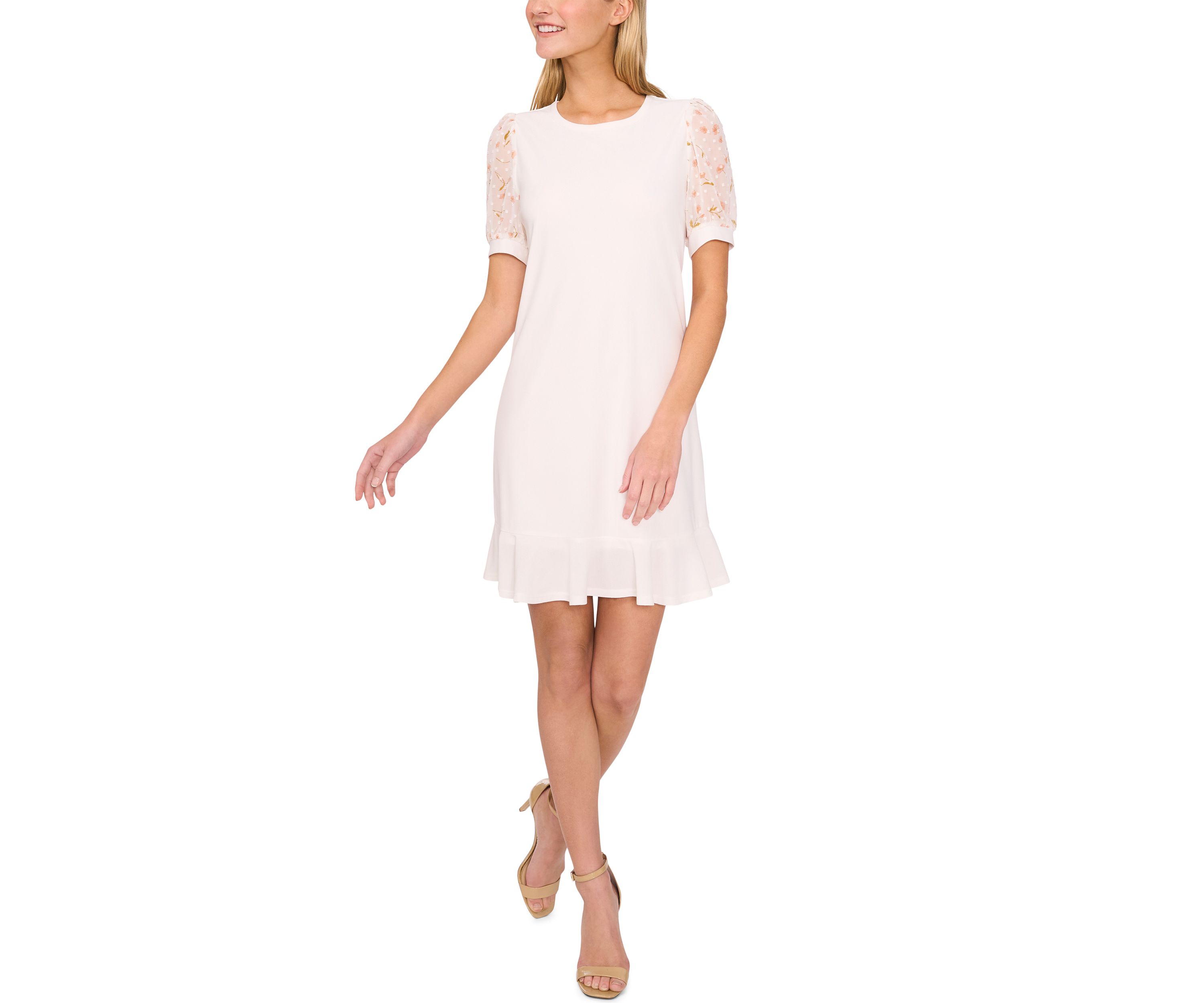 Womens Mixed Media Floral Ruffle Hem Dress
