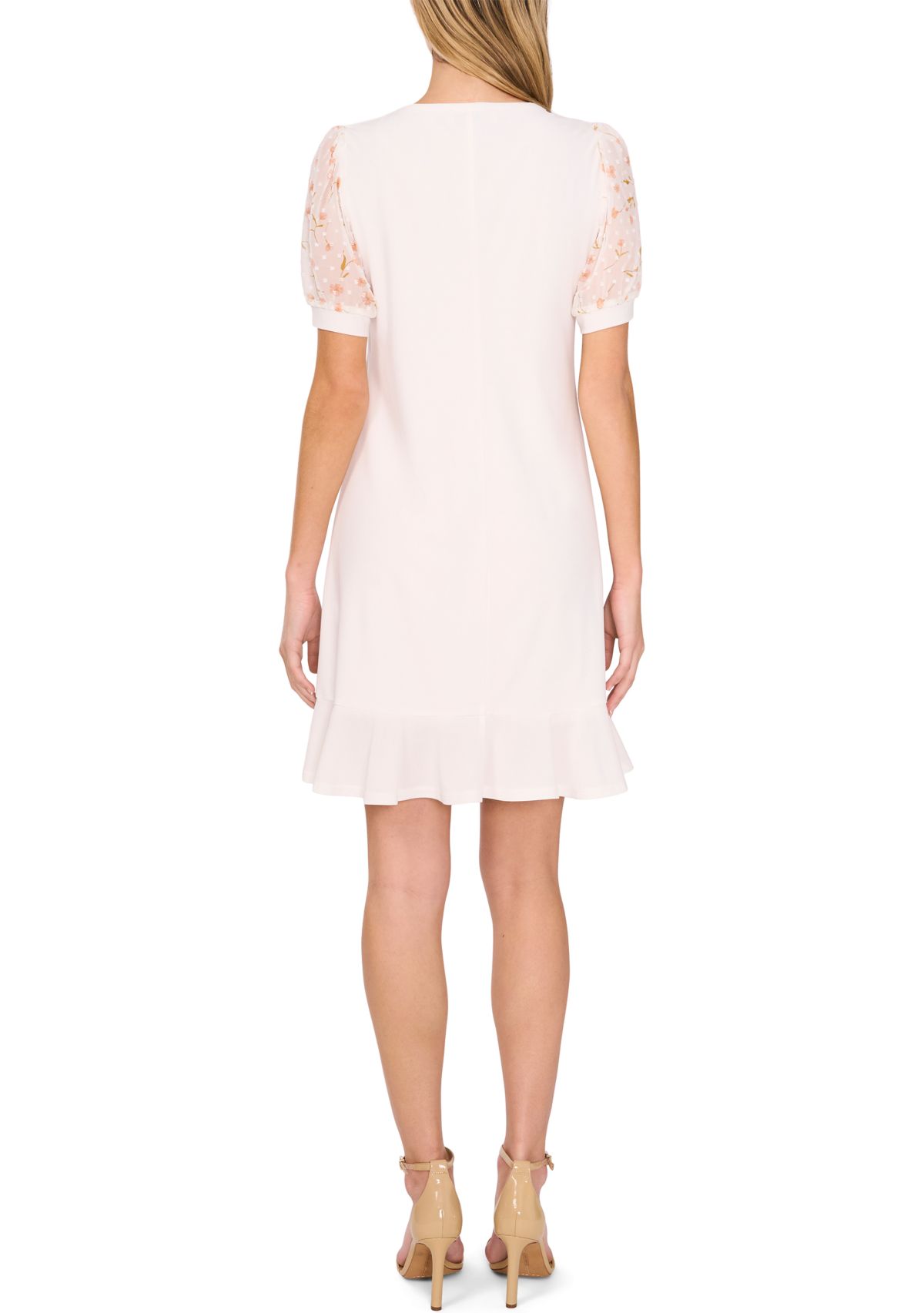 Womens Mixed Media Floral Ruffle Hem Dress