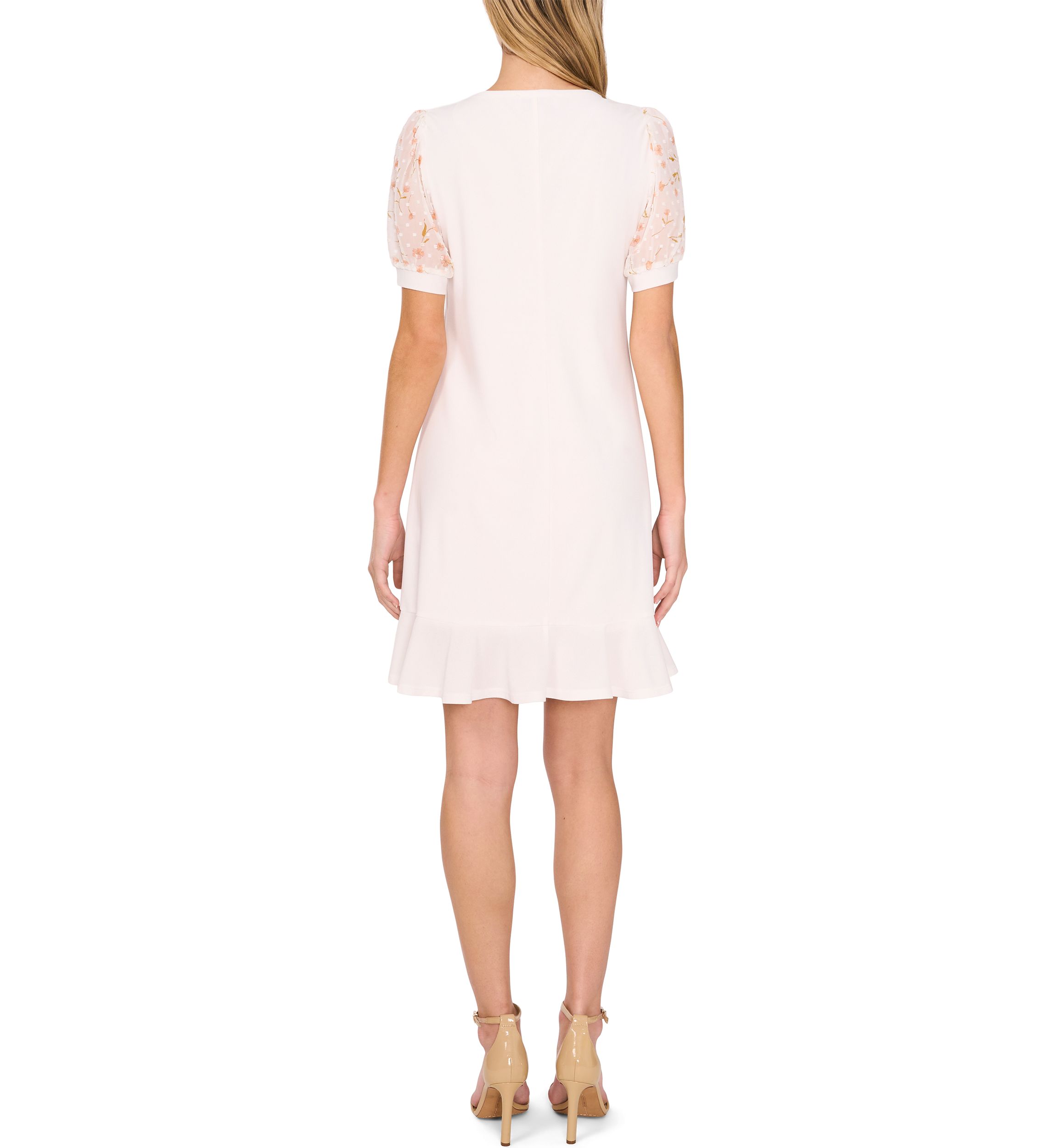 Womens Mixed Media Floral Ruffle Hem Dress