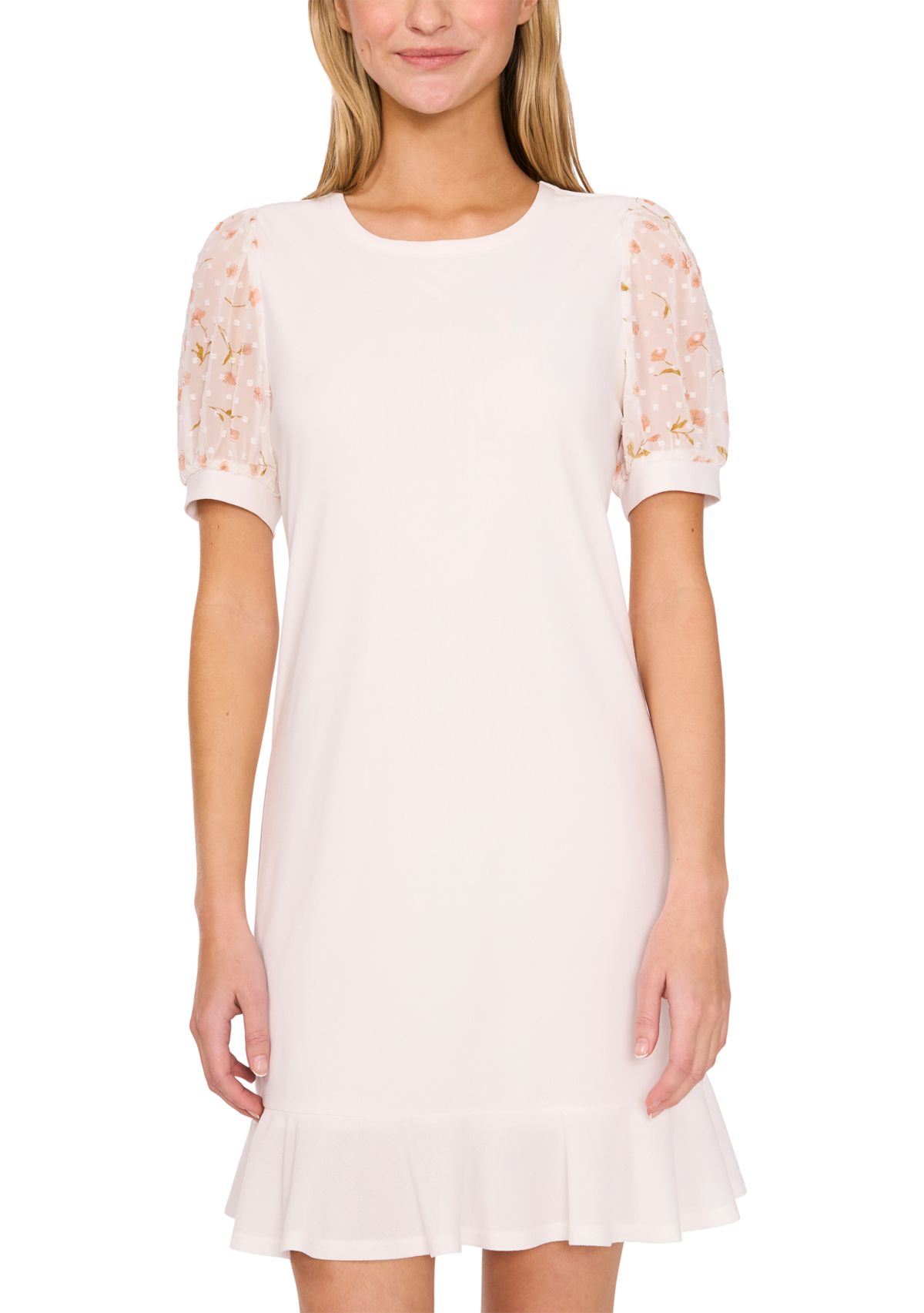 Womens Mixed Media Floral Ruffle Hem Dress