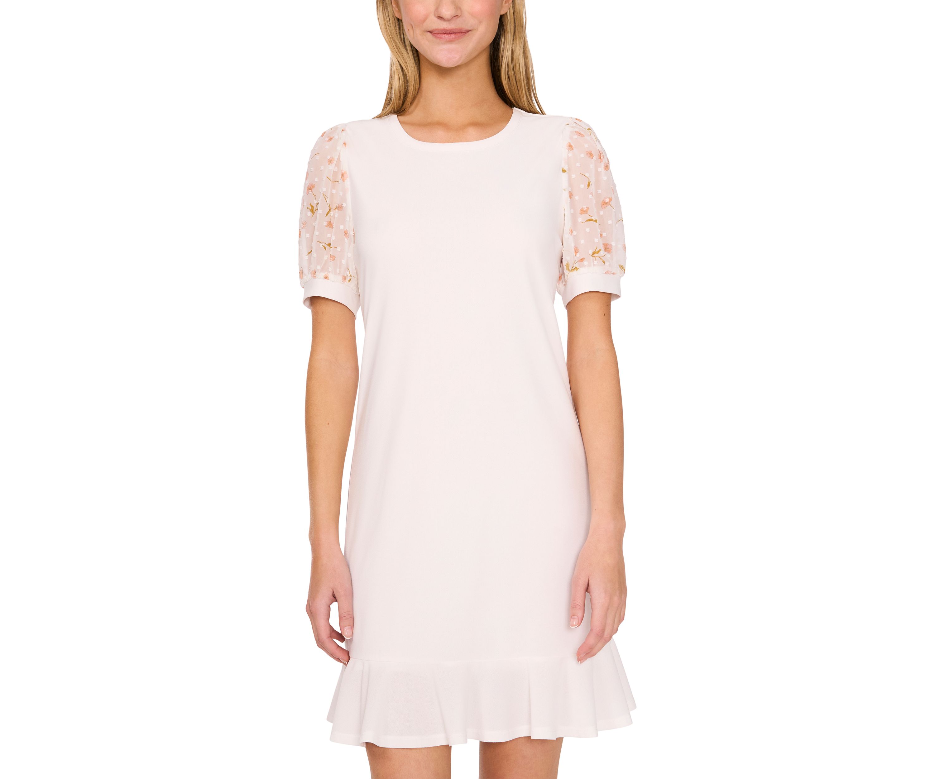 Womens Mixed Media Floral Ruffle Hem Dress