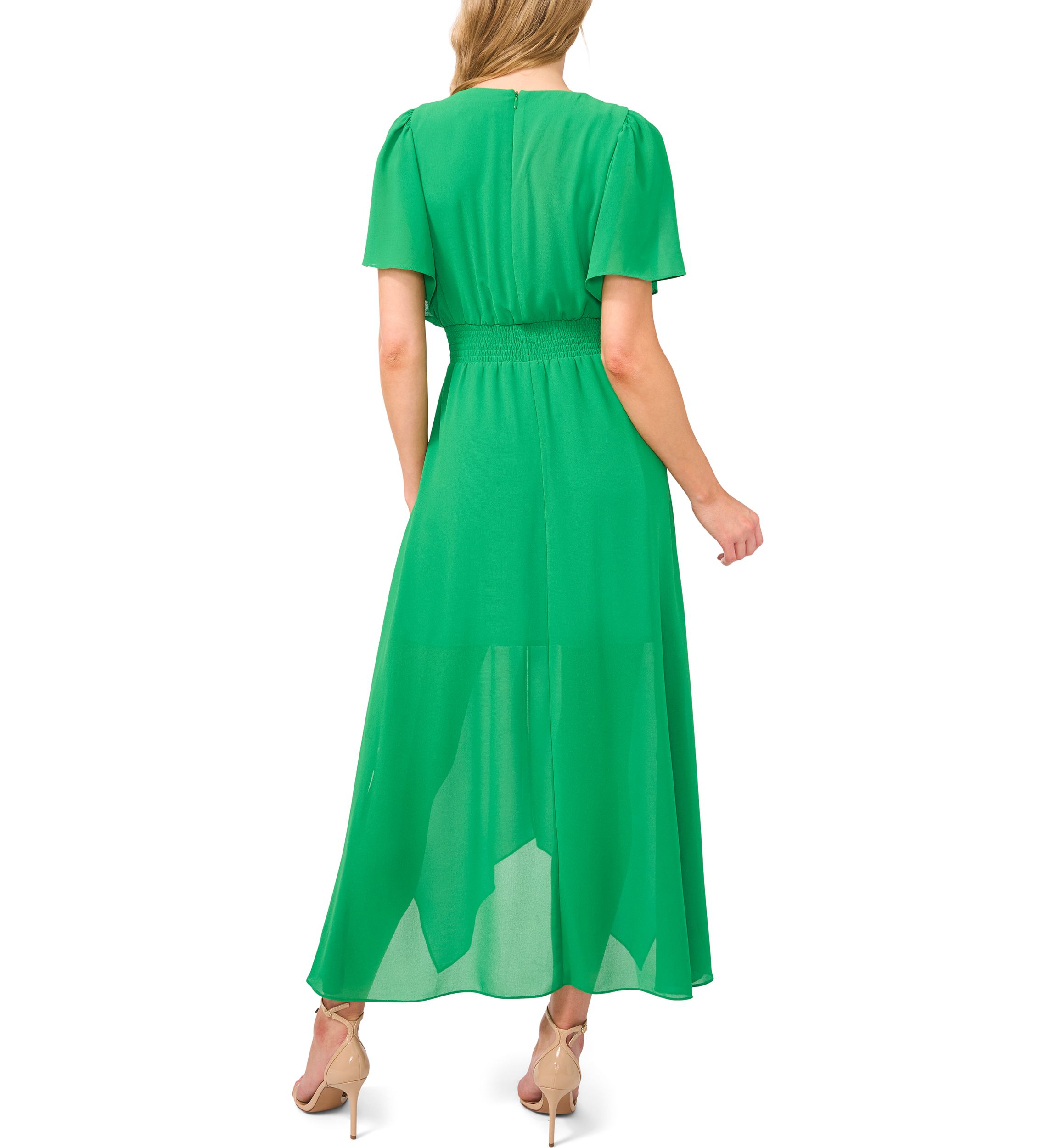 Flutter Sleeve V-Neck Tiered Midi Dress 