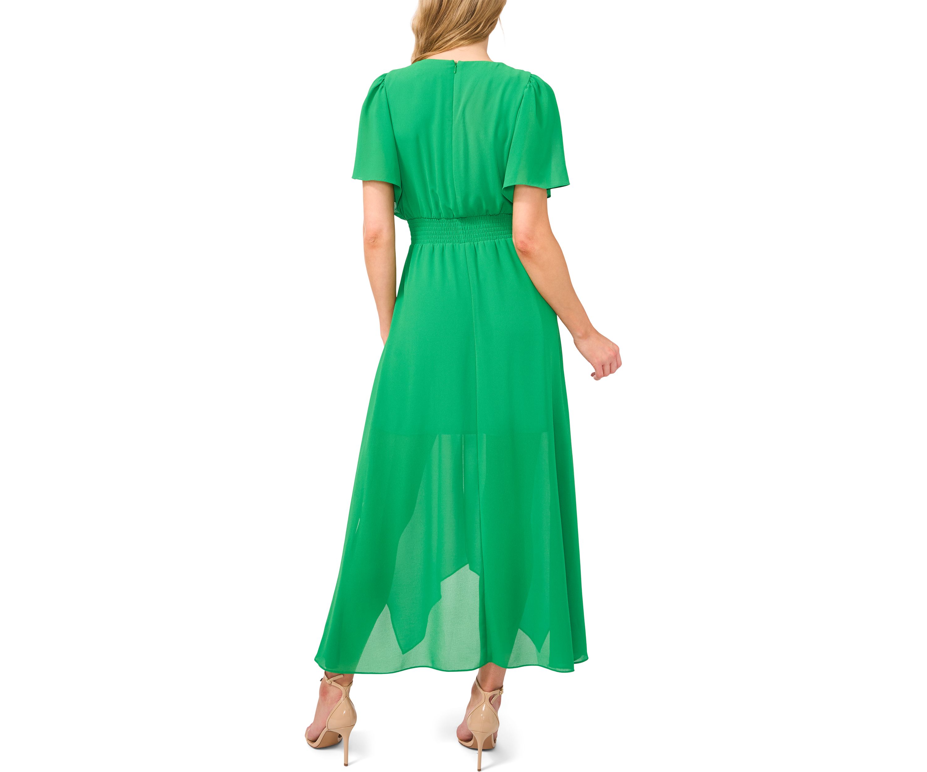 Flutter Sleeve V-Neck Tiered Midi Dress 