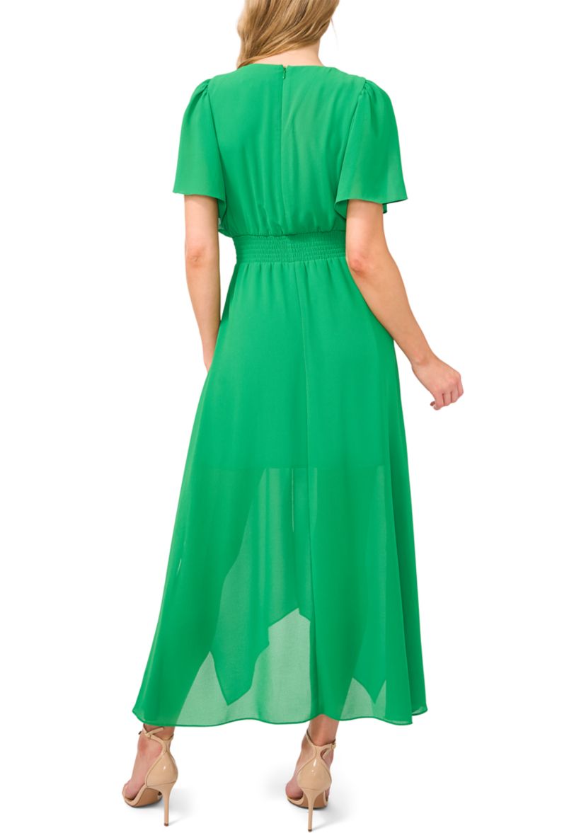 Flutter Sleeve V-Neck Tiered Midi Dress 